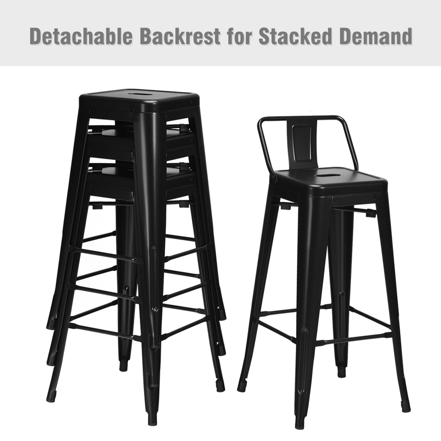 Costway Set of 4 Metal Bar Stools 30'' Bar Height Barstools Industrial w/ Low Back GunBlack
