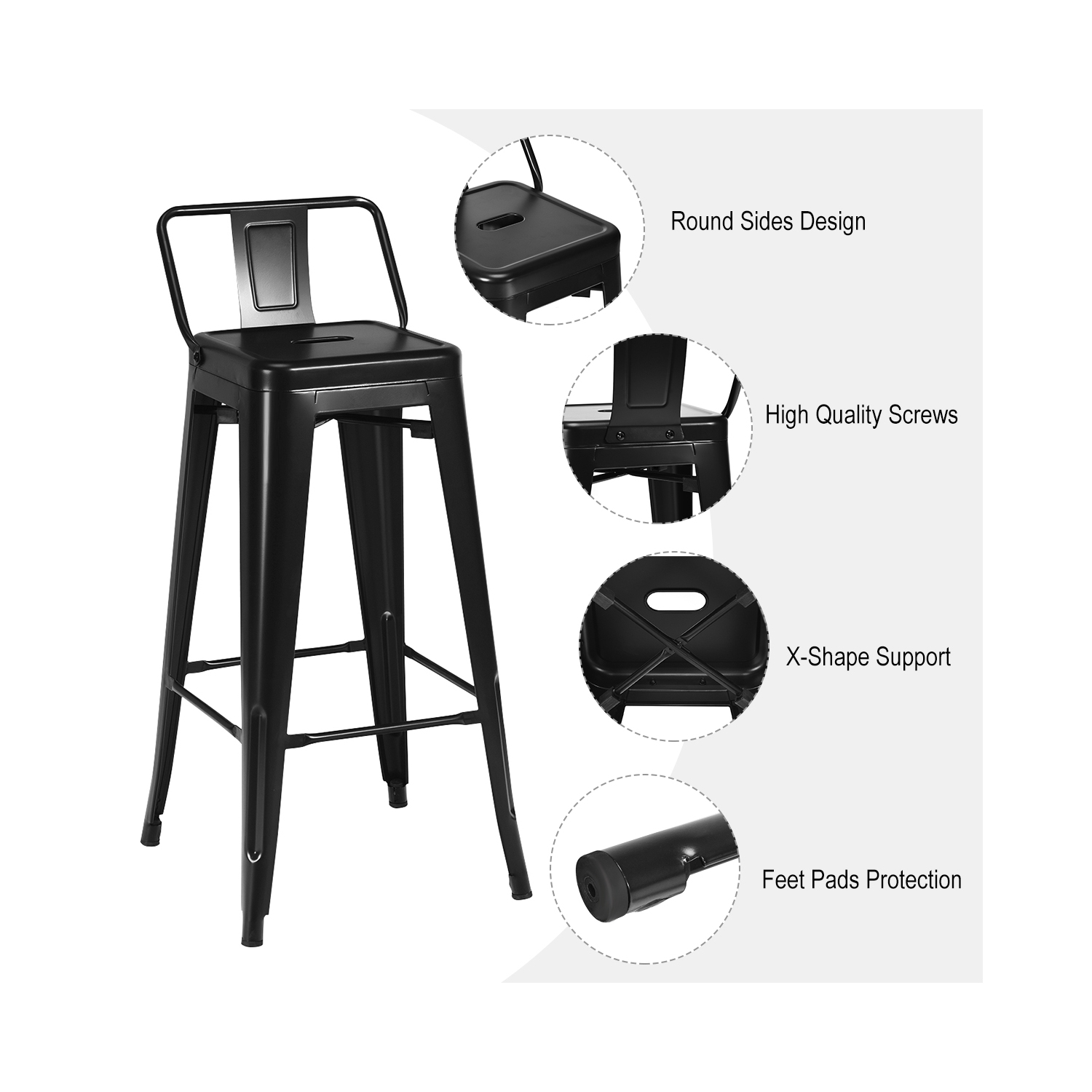 Costway Set of 4 Metal Bar Stools 30'' Bar Height Barstools Industrial w/ Low Back GunBlack