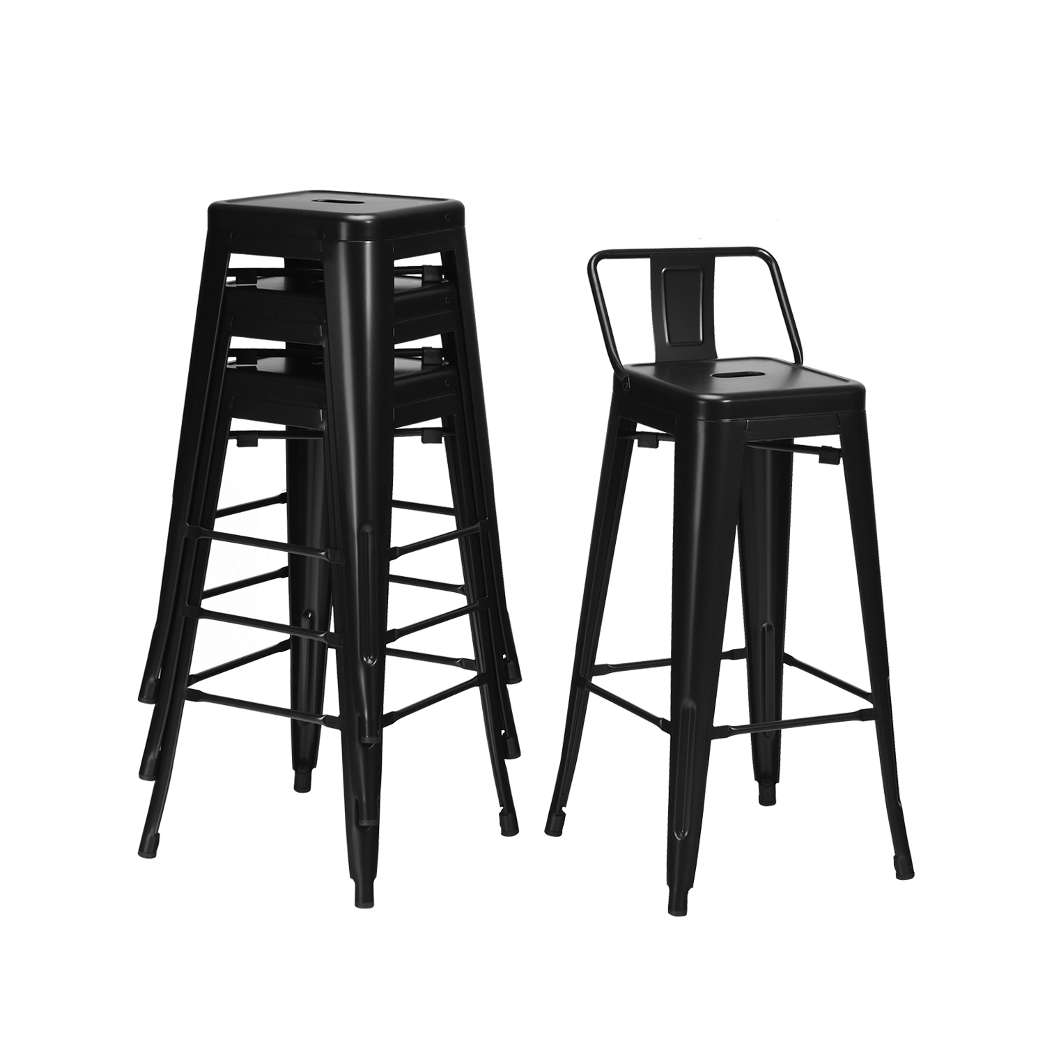 Costway Set of 4 Metal Bar Stools 30'' Bar Height Barstools Industrial w/ Low Back GunBlack
