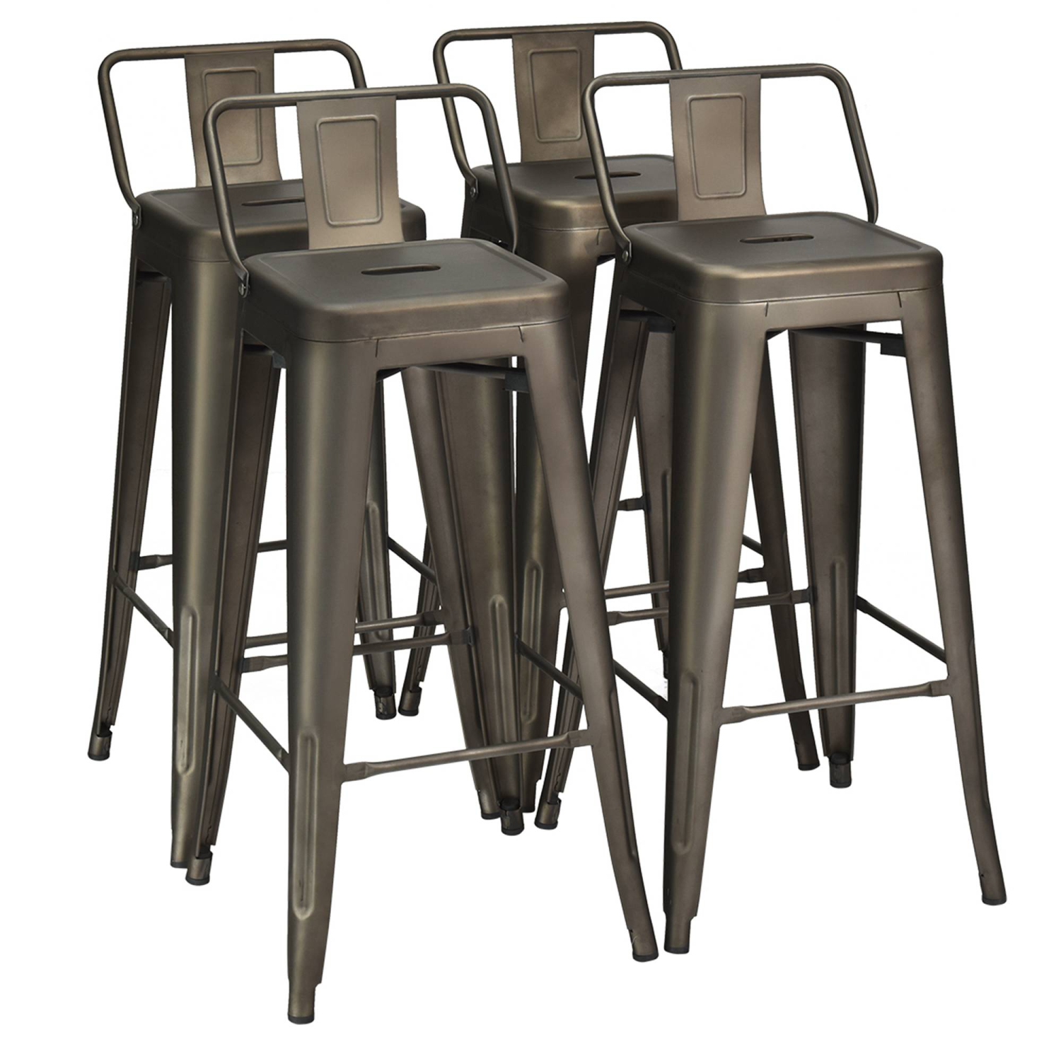 Costway Set of 4 Metal Bar Stools 30'' Bar Height Barstools Industrial w/ Low Back GunBlack
