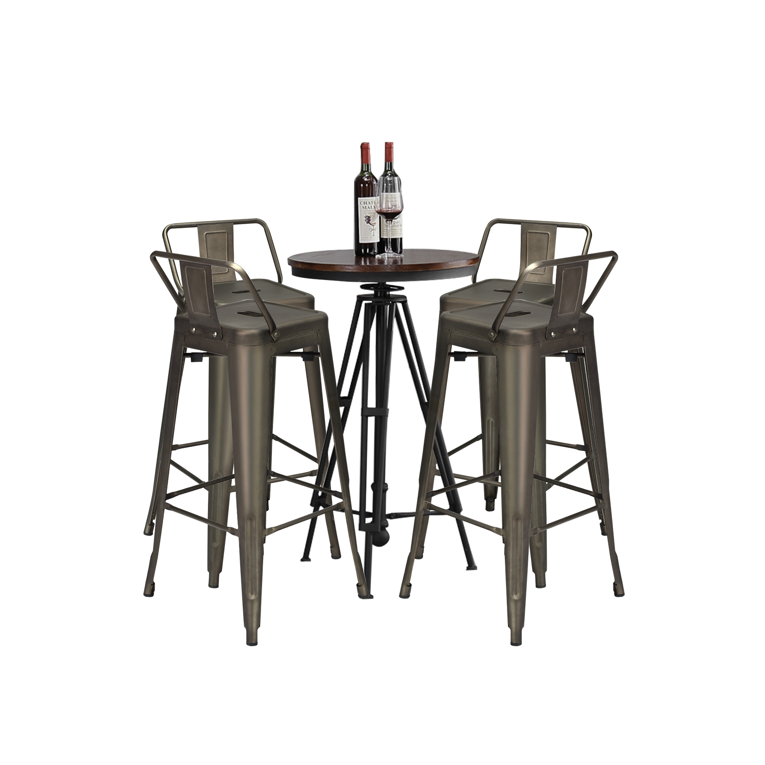 Costway Set of 4 Metal Bar Stools 30'' Bar Height Barstools Industrial w/ Low Back GunBlack