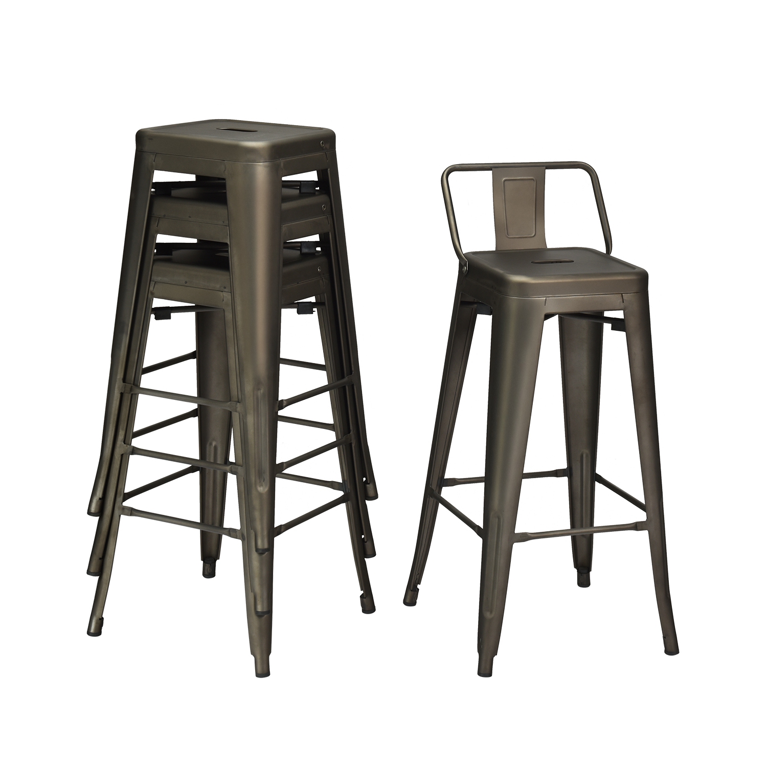 Costway Set of 4 Metal Bar Stools 30'' Bar Height Barstools Industrial w/ Low Back GunBlack