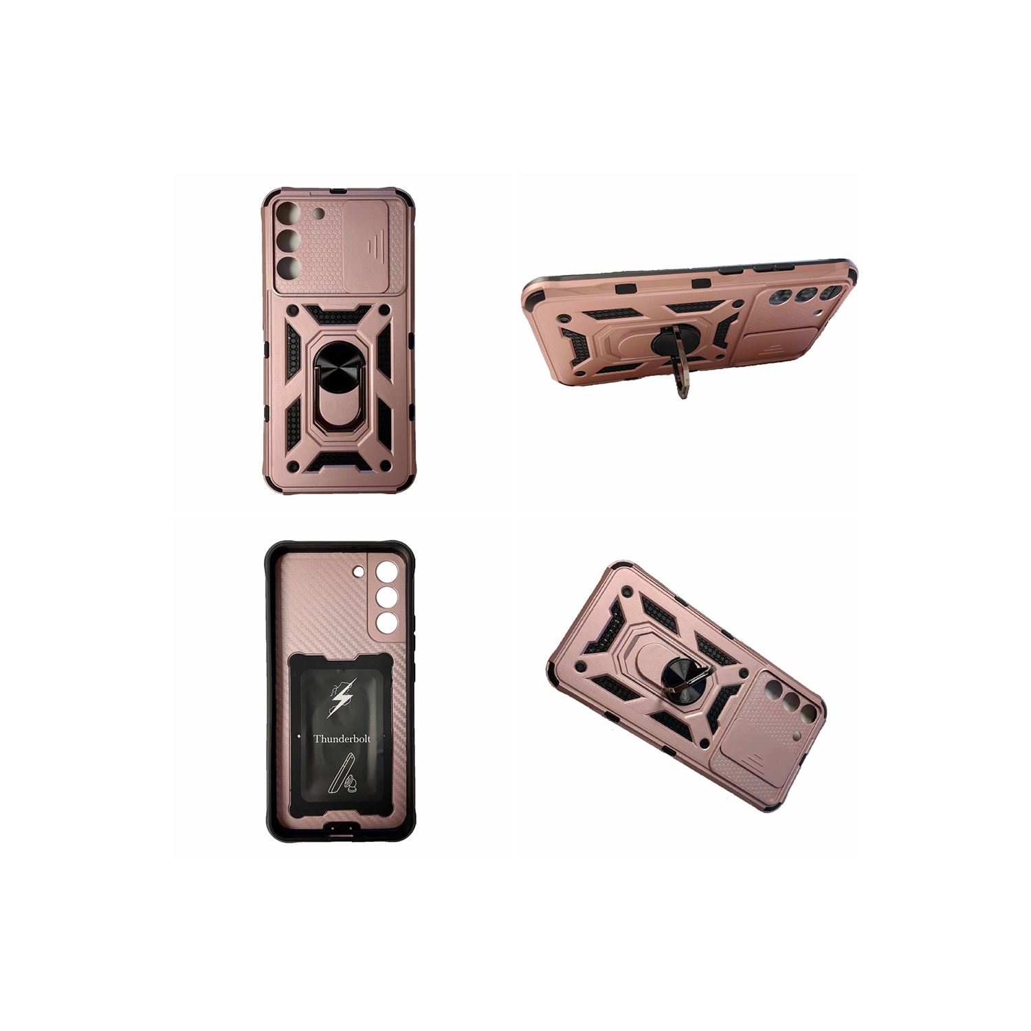 TopSave Housse pour appareil photo et béquille de protection antichoc avec support magnétique pour voiture pour Samsung Galaxy S22 6.1", or rose