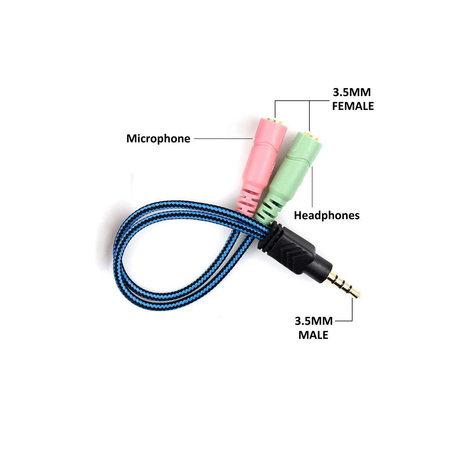 2PCS Headset Splitter Cable for PC PS4 Mac 3.5mm Jack Headphones Adapter Convertors w/Mic