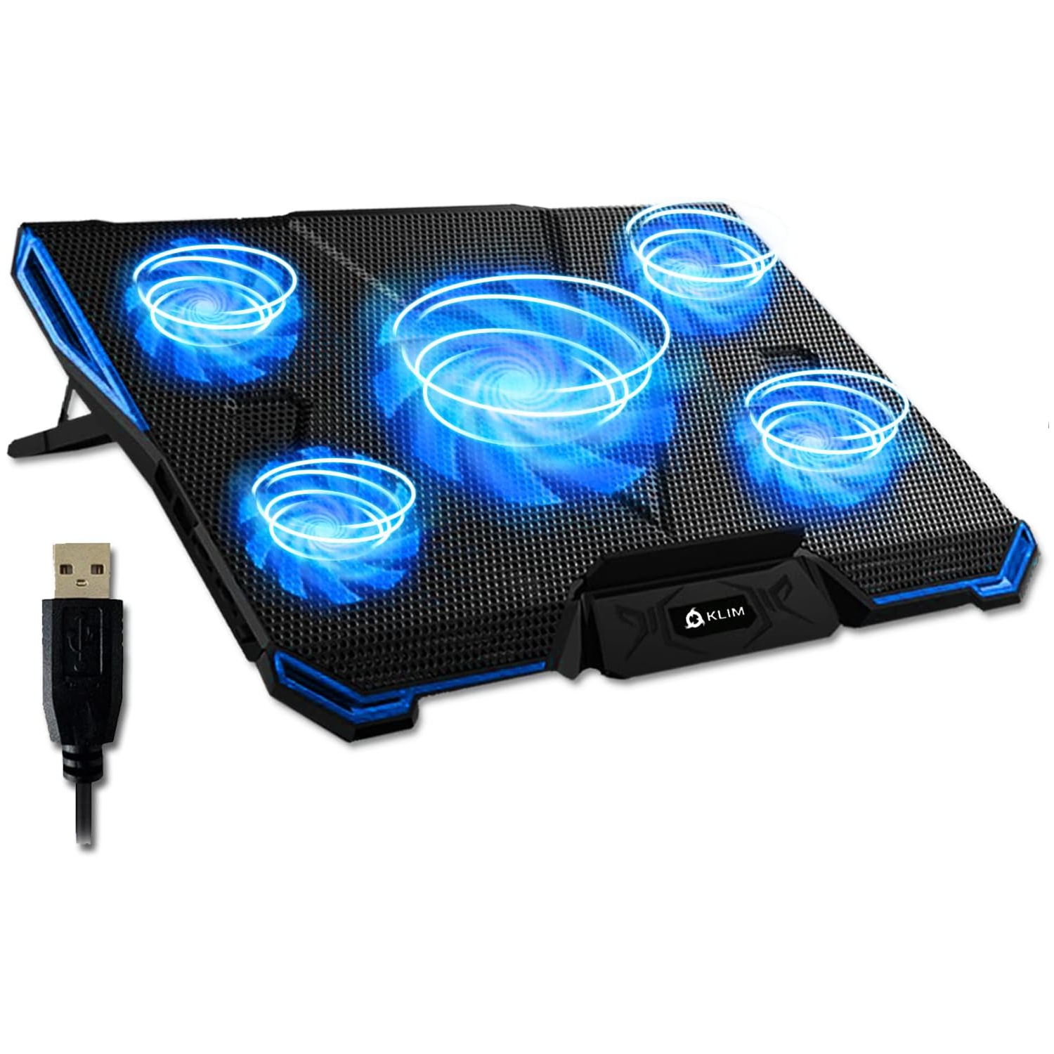 Cyclone Laptop Cooling Pad - New 2023-5 Fans Cooler - No More Overheating - Increases PC Performance and Life Expectancy - Ventilated Support for Laptop PS5 and PS4 - Blue