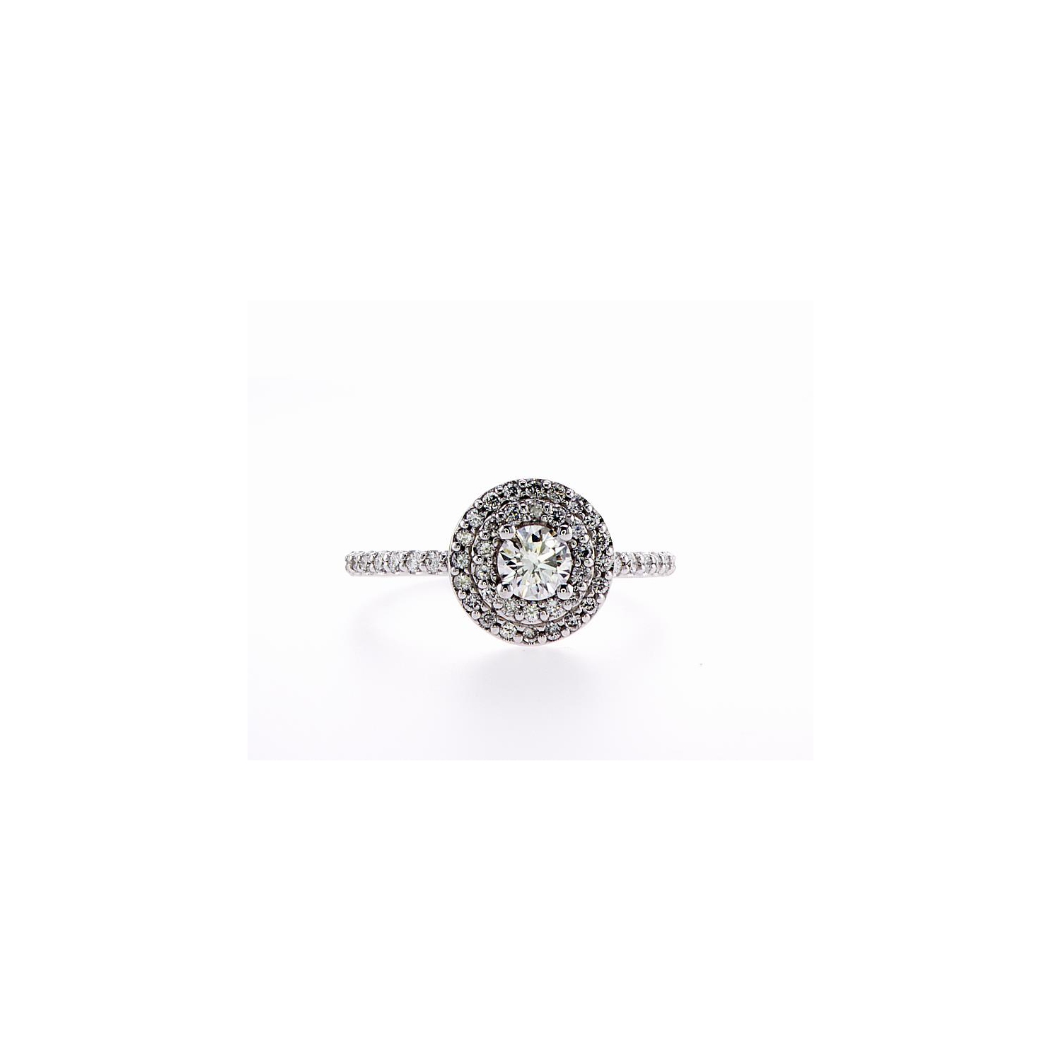 14K Double Halo Bridal Engagement 0.65Ctw Diamond Ring- Size 5