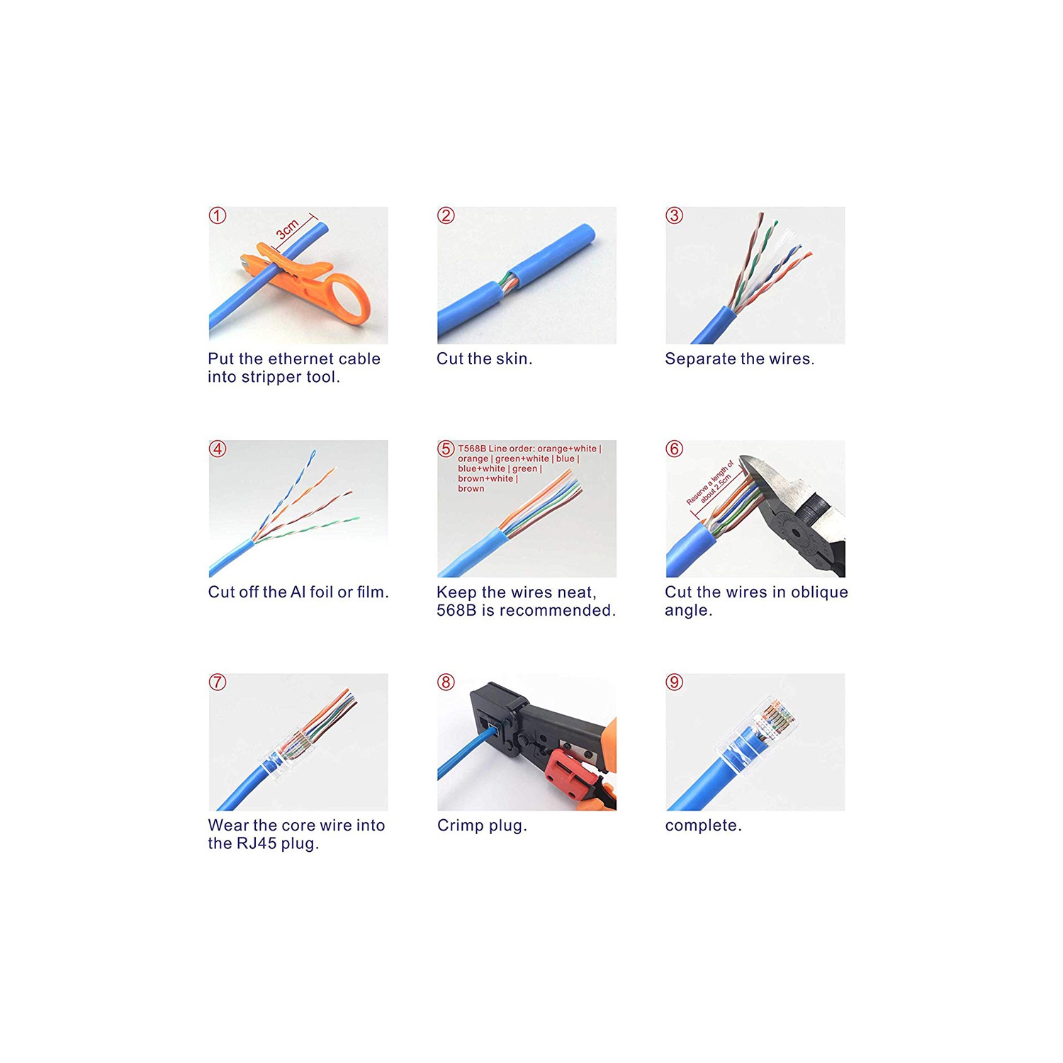 axGear Cat6 Pass Through Connector RJ45 Gold Plated Modular Crystal Head 100pcs