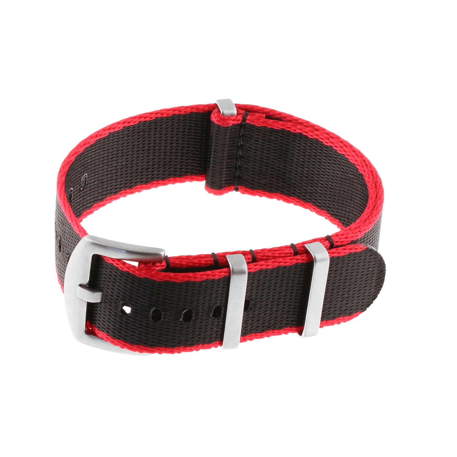 StrapsCo Premium Woven Nylon Seat Belt NATO Watch Band Strap - 20mm - Red & Black