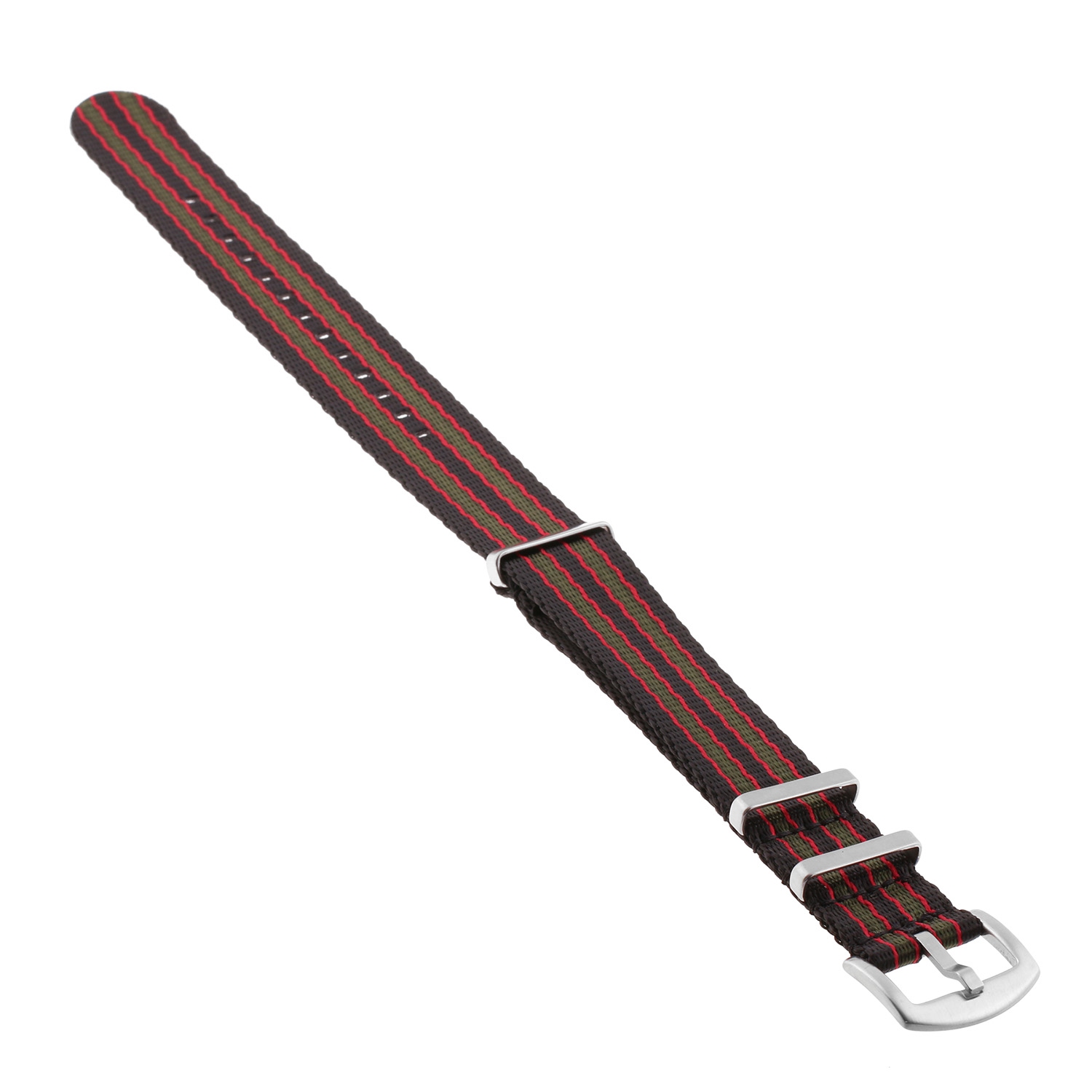 StrapsCo Premium Woven Nylon Seat Belt NATO Watch Band Strap - 24mm - Black, Red & Green