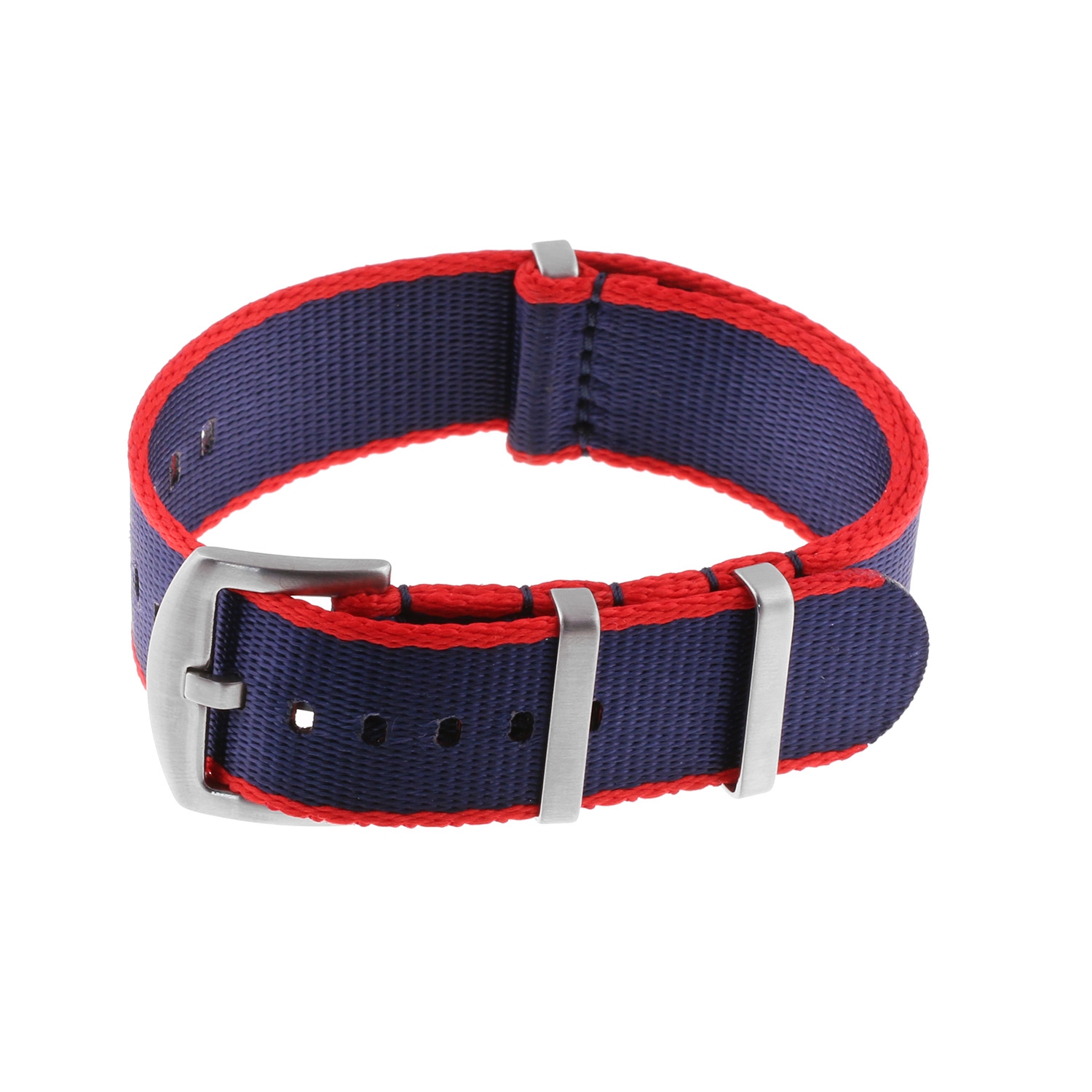 StrapsCo Premium Woven Nylon Seat Belt NATO Watch Band Strap - 18mm - Red & Dark Blue