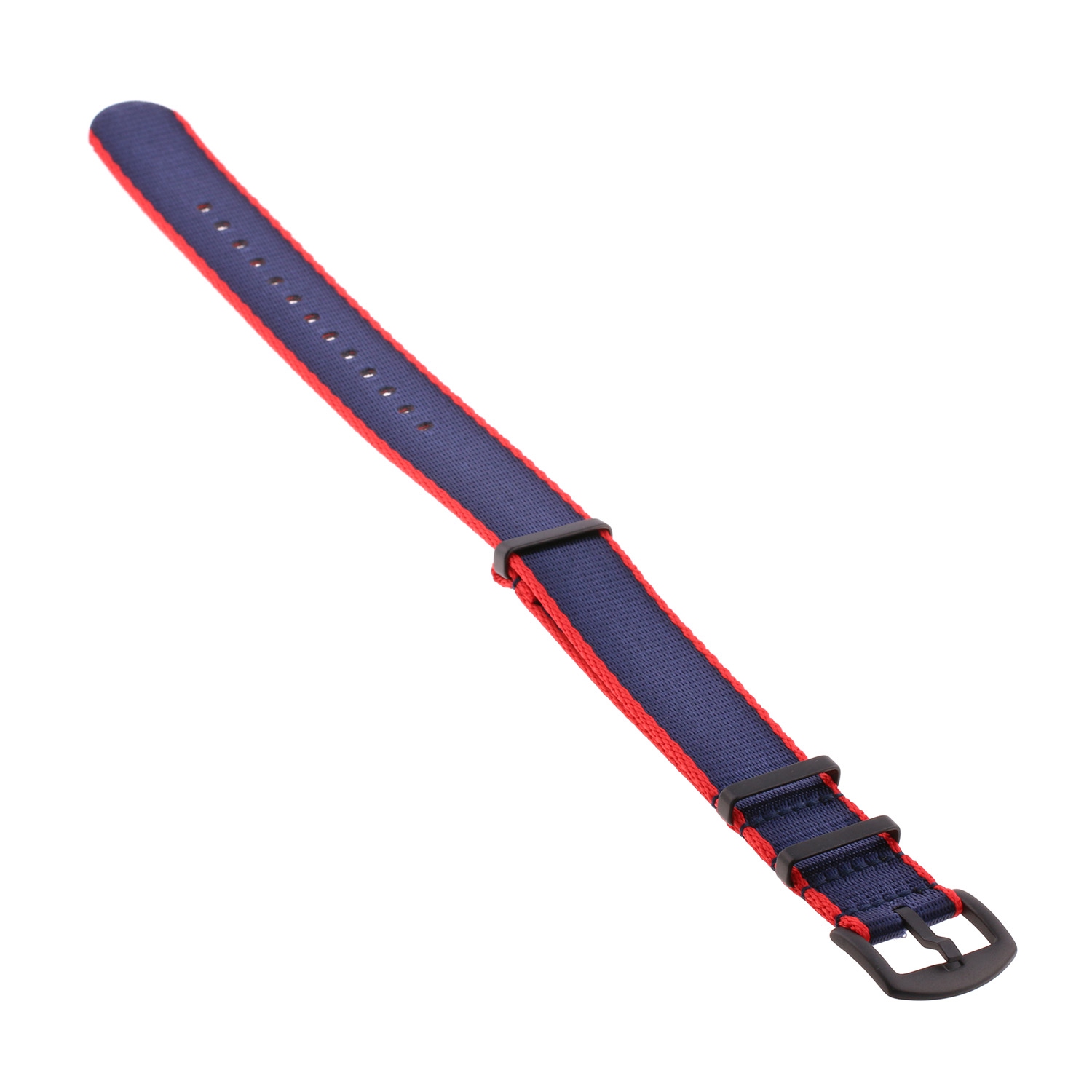 StrapsCo Premium Woven Nylon Seat Belt NATO Watch Band Strap with Black Buckle - 18mm - Red & Dark Blue