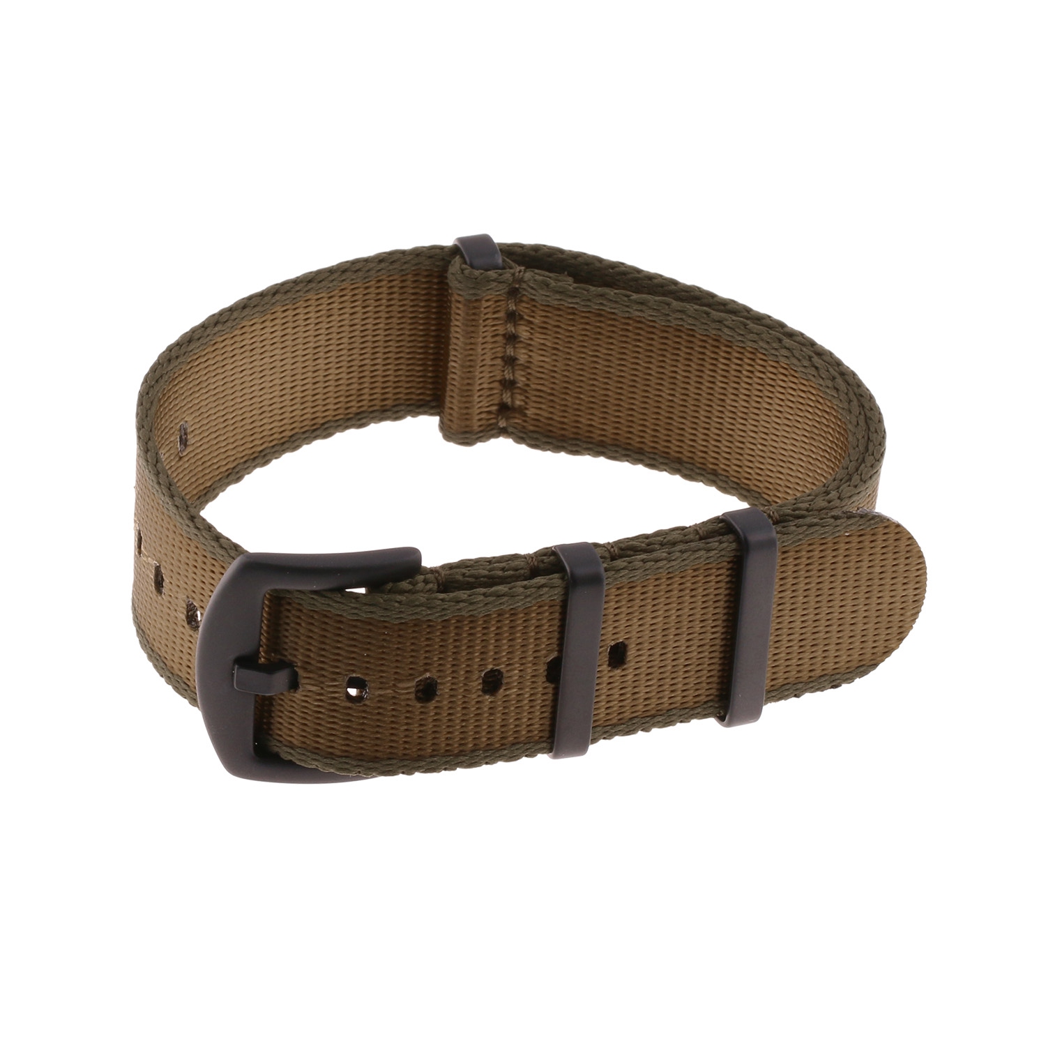 StrapsCo Premium Woven Nylon Seat Belt NATO Watch Band Strap with Black Buckle - 20mm - Dark Green & Khaki