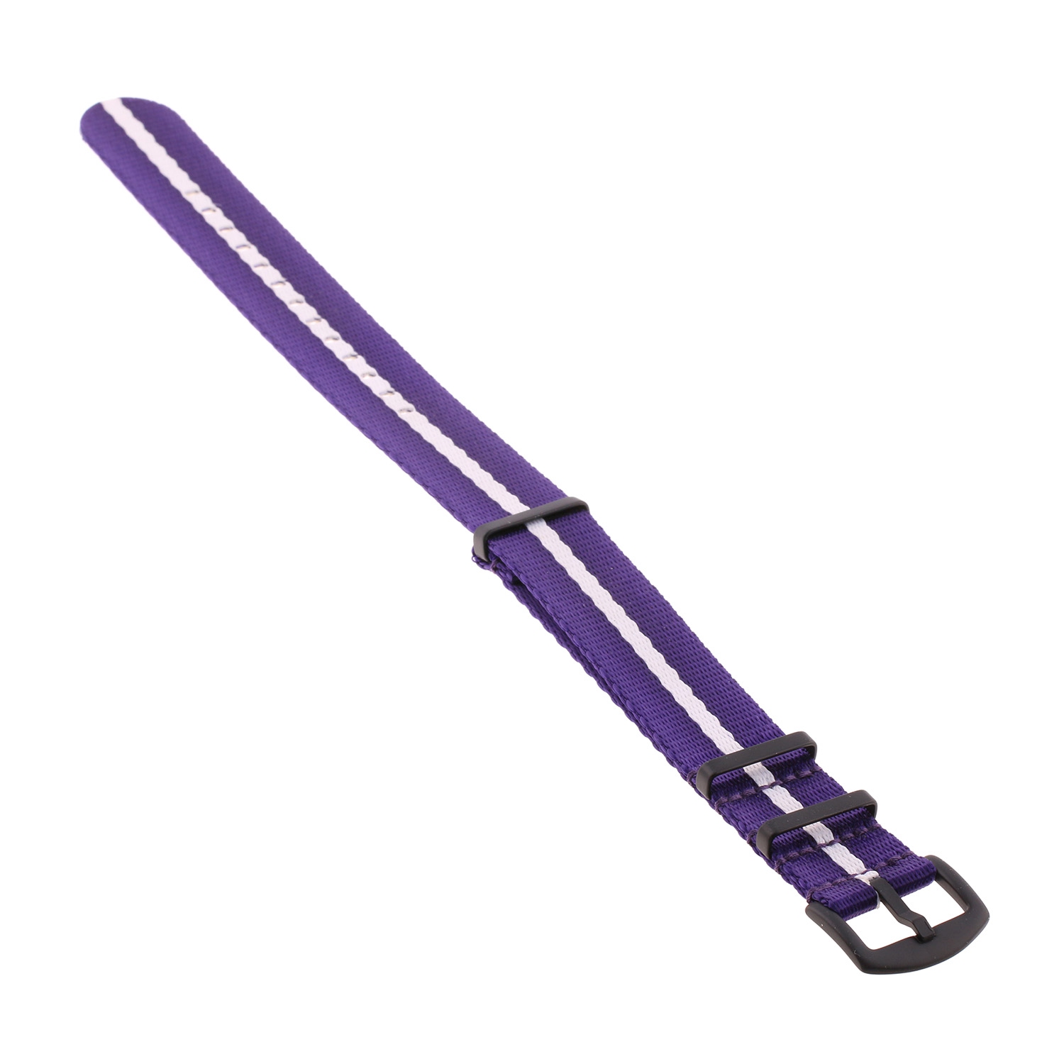 StrapsCo Premium Woven Nylon Seat Belt NATO Watch Band Strap with Black Buckle - 20mm - Purple & White