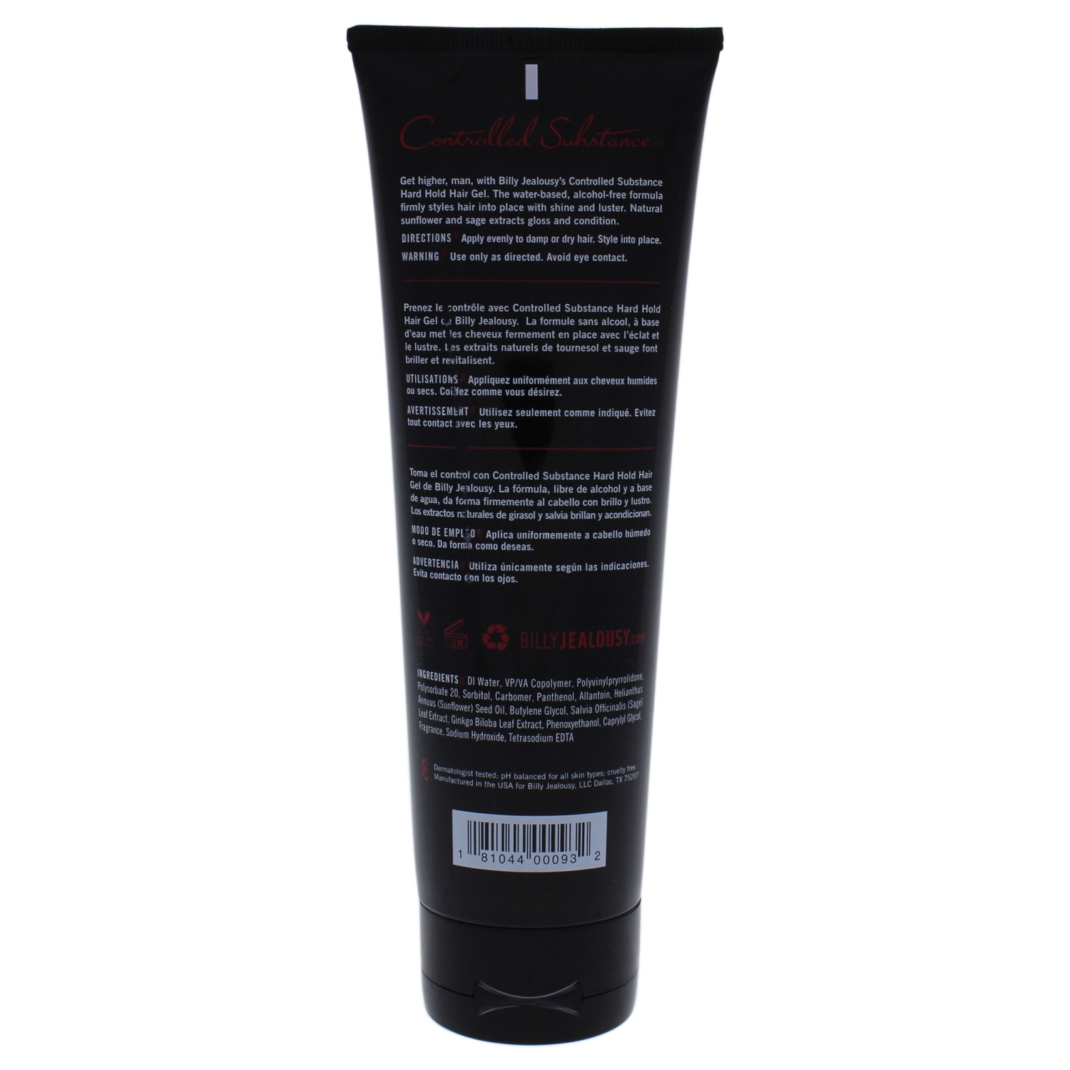 Controlled Substance Hard Hold Hair Gel by Billy Jealousy for Unisex - 8.4 oz Gel