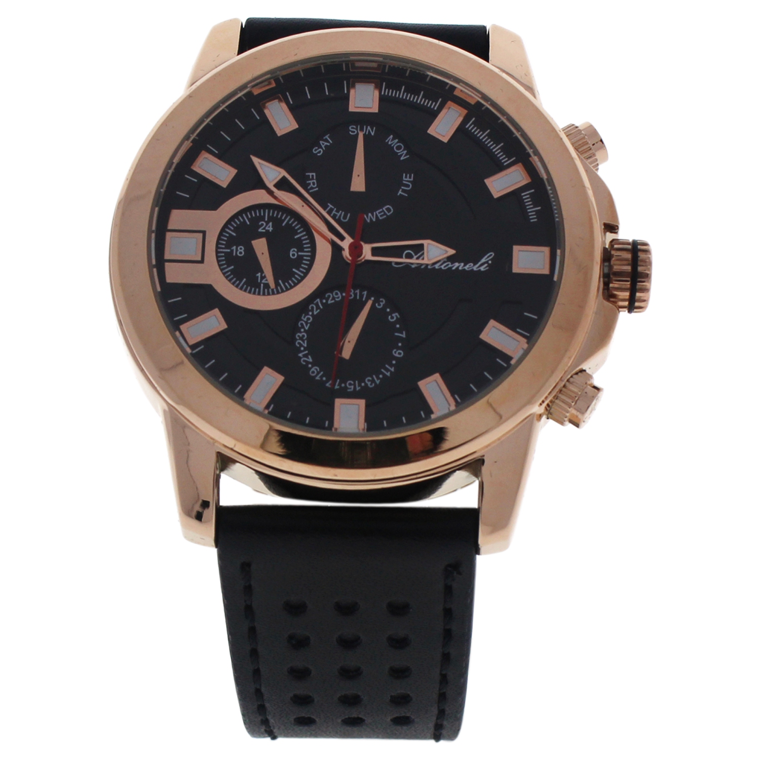 Montre avec bracelet en cuir rose doré/noir AG0064-03 d’Antoneli pour hommes - 1 montre