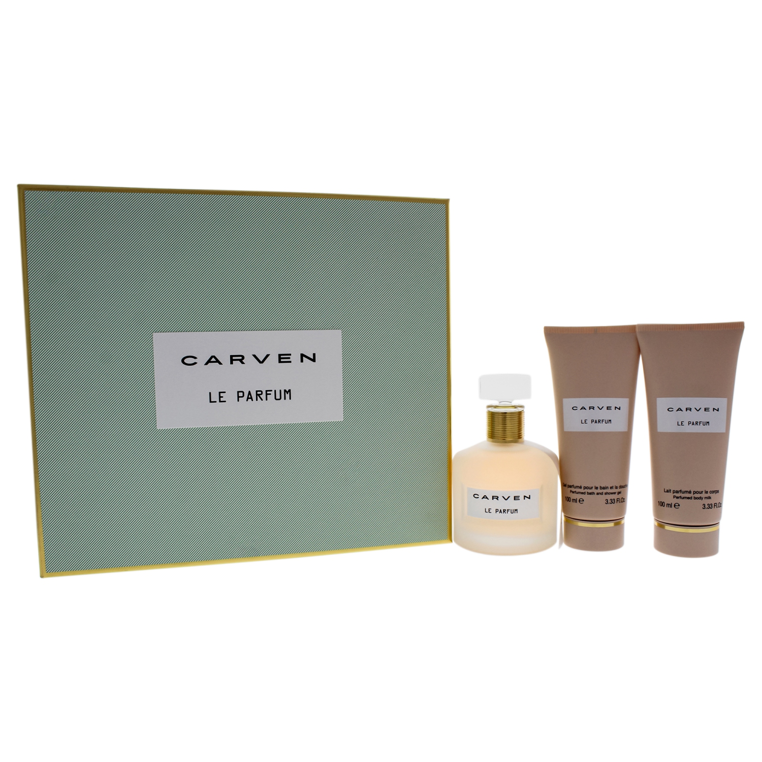 Le Parfum by Carven for Women - 3 Pc Gift Set 3.33oz EDP Spray, 3.33oz Perfumed Body Milk, 3.33oz Pe