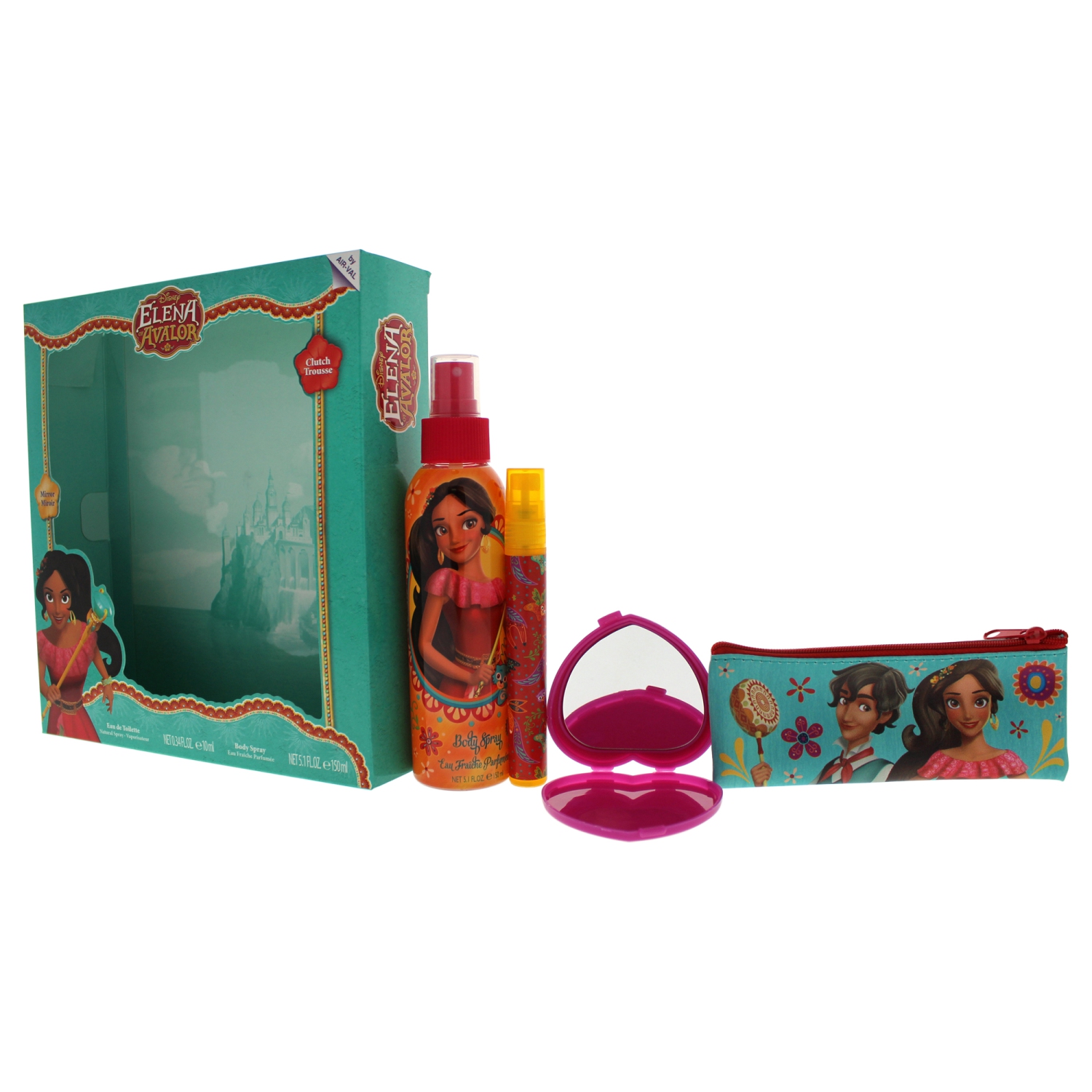 Elena of Avalor de Disney pour enfants - Ensemble-cadeau de 4 PC EDT vaporisateur 0,34&nbsp;oz, vaporisateur corporel 5,1&nbsp;oz, pochette, miroir