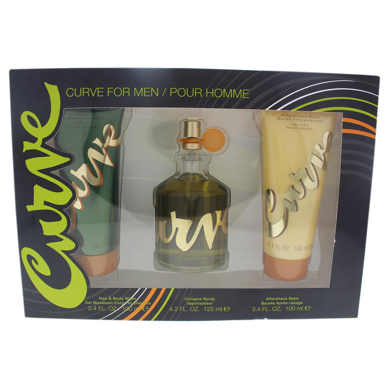 Curve by Liz Claiborne for Men - 3 Pc Gift Set 4.2oz Cologne Spray, 3.4oz Aftershave Balm, 3.4oz Hai