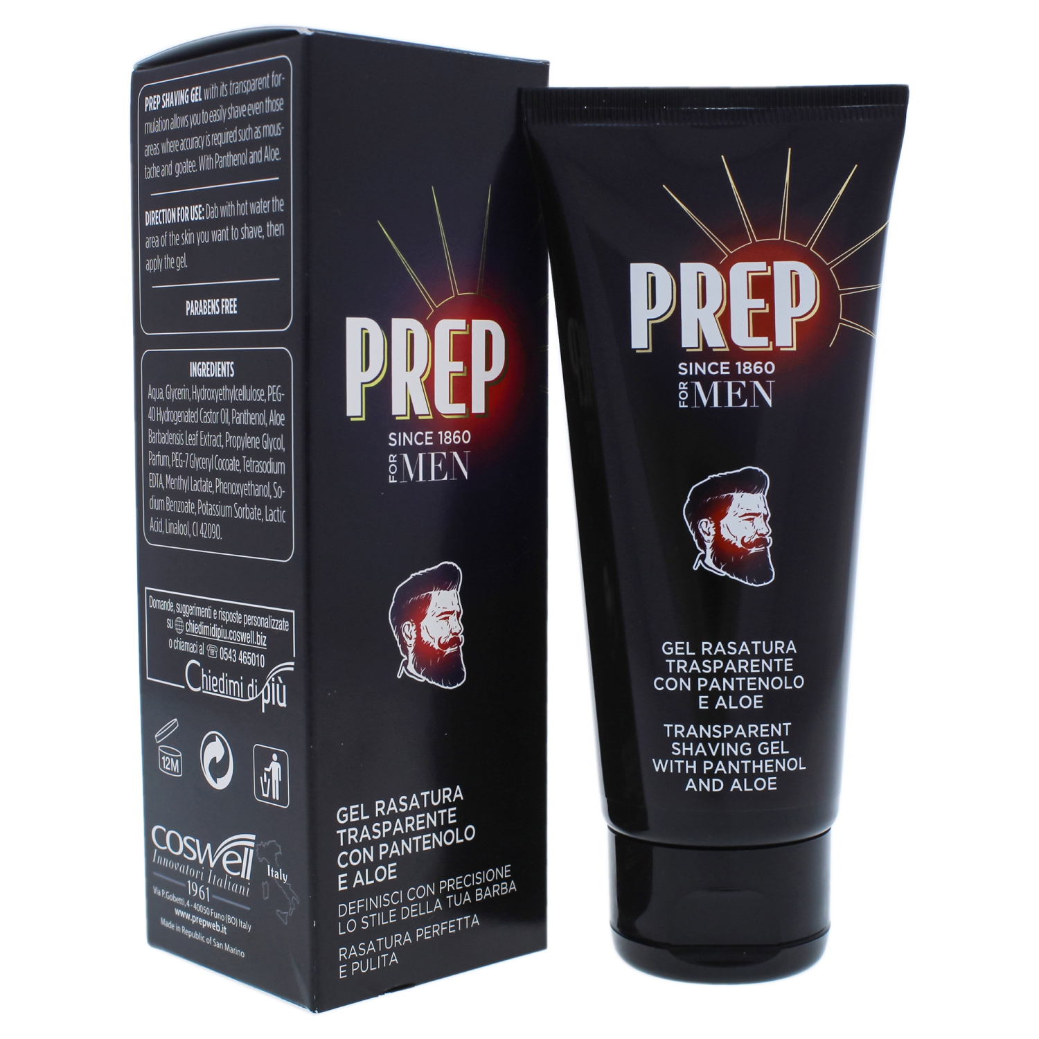 Transparent Shaving Gel with Panthenol and Aloe by Prep for Men - 3.4 oz Shaving Gel