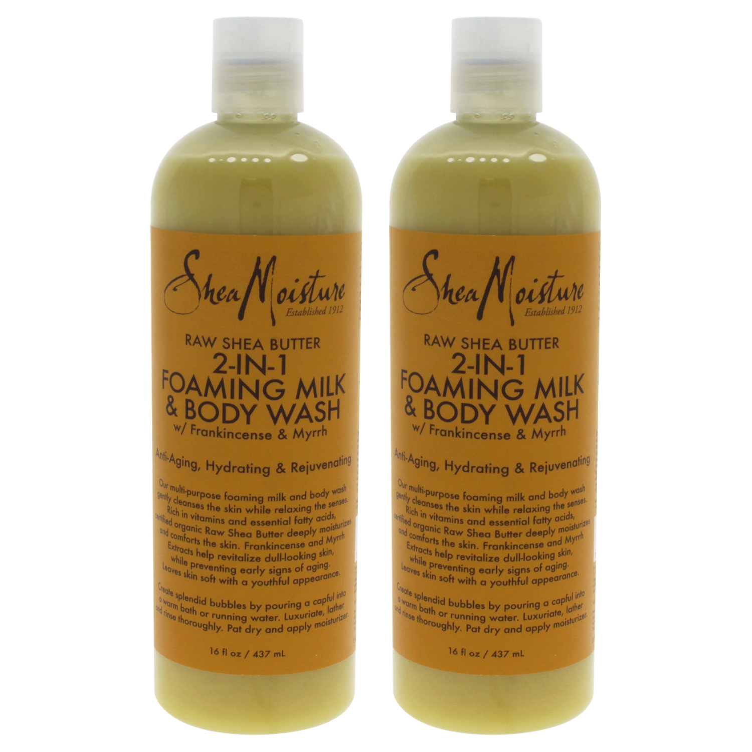 Raw Shea Butter 2-In-1 Foaming Milk & Body Wash - Pack of 2 by Shea Moisture for Unisex - 16 oz Body Wash
