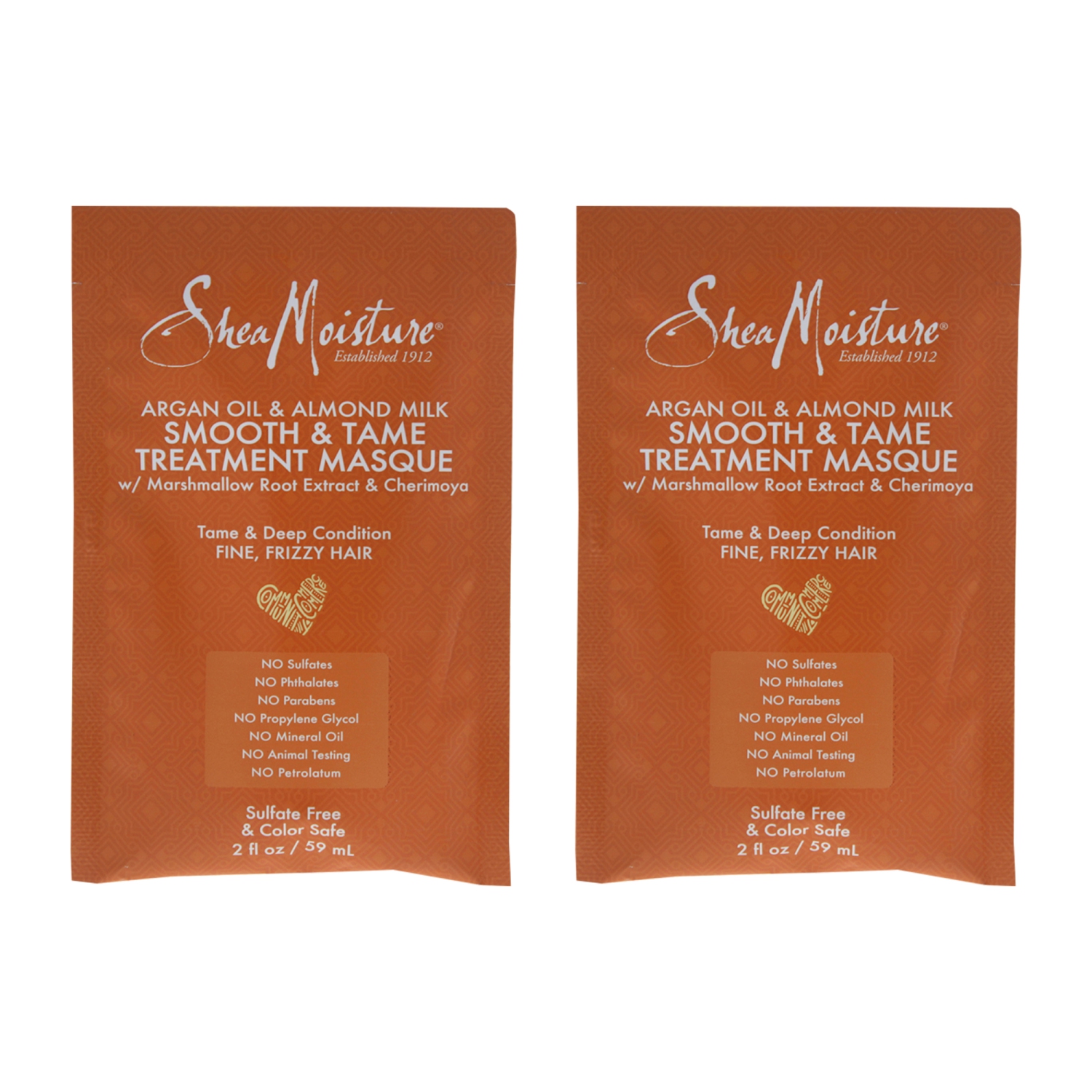 Masque thérapeutique huile d'argan et amande lait de karité Smooth & apprivoisé - Paquet de 2 par Shea Moisture pour unisexe - masque de 2&nbsp;oz