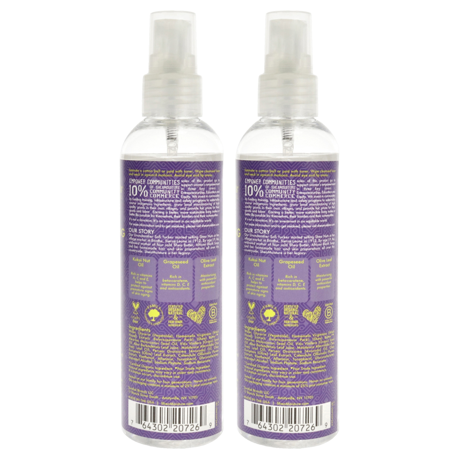 Kukui Nut & Grapeseed Oils Youth-Infusing Hydrating Toner - Pack of 2 by Shea Moisture for Unisex - 4 oz Toner