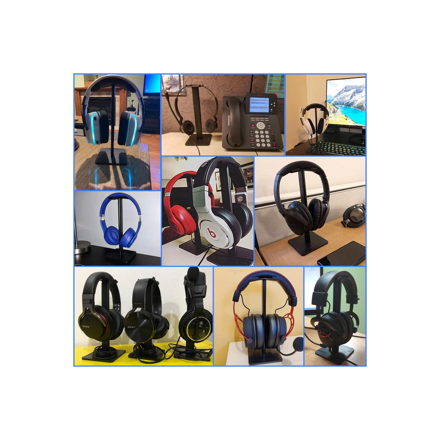 Headphone Stand Headset Holder New Bee Earphone Stand with Aluminum Supporting Bar Flexible Headrest ABS Solid Base for All Headphones Size - Silver