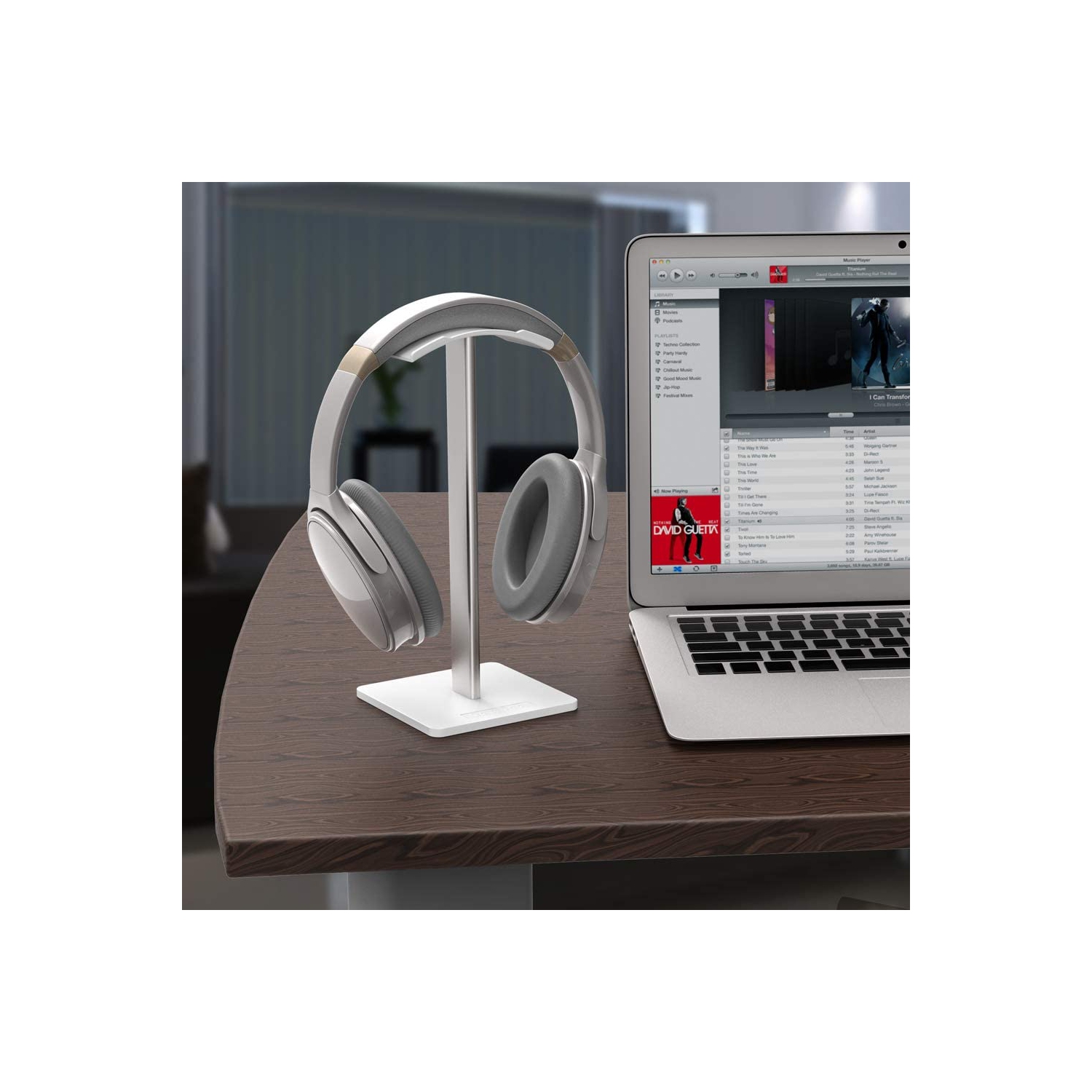 Headphone Stand Headset Holder New Bee Earphone Stand with Aluminum Supporting Bar Flexible Headrest ABS Solid Base for All Headphones Size - Silver