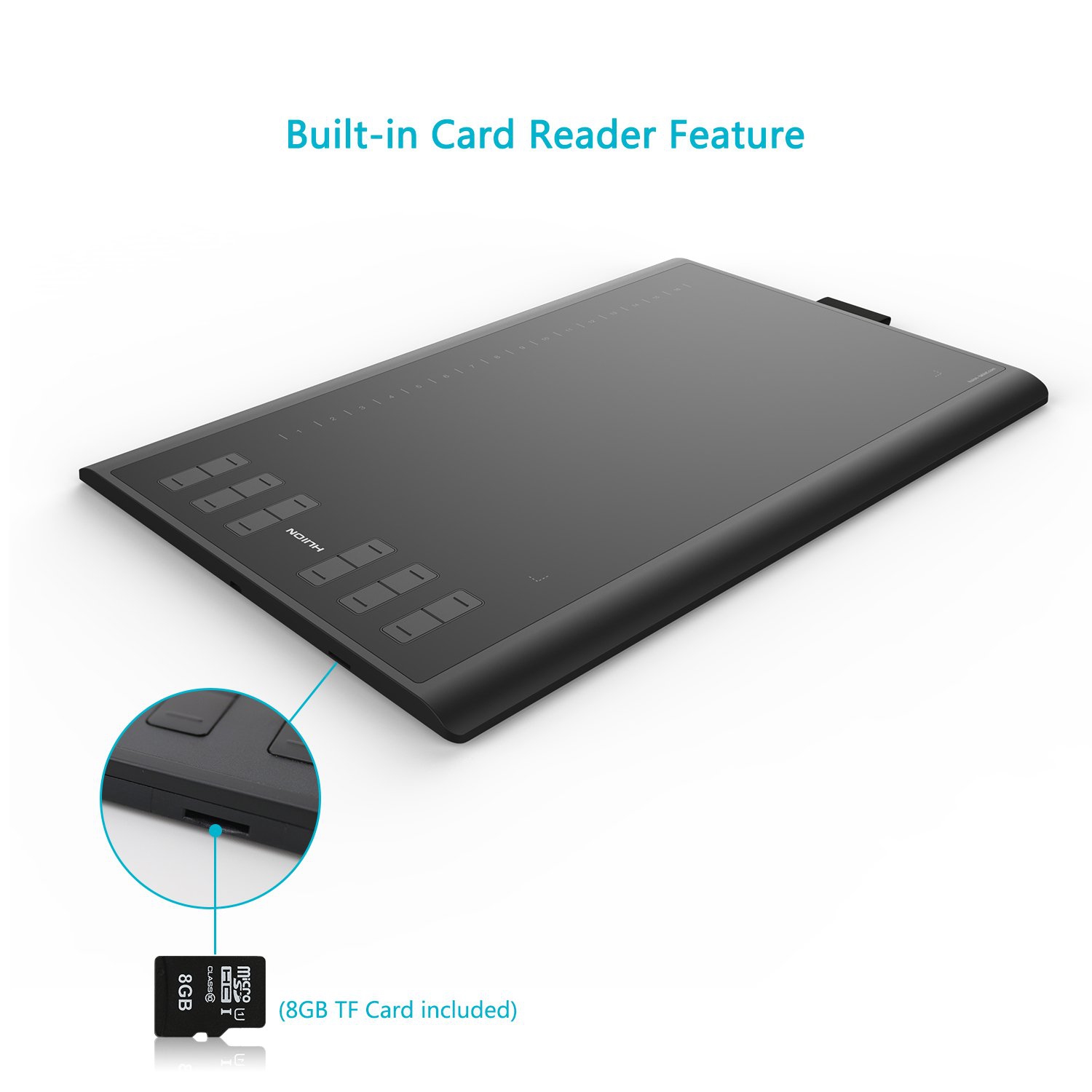 Nouvelle tablette à dessin 1060plus à sensibilité à la pression de 8192 et lecteur de cartes mémoire intégré 8 Carte microSD 5080 LPI