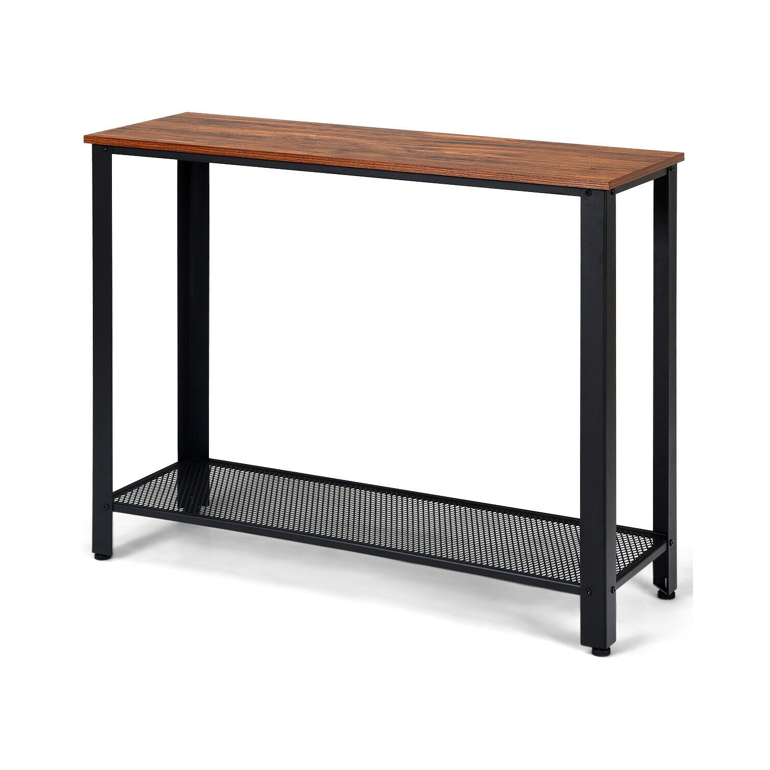 Table de Console,Table d’Entrée,Table d’Appoint Vintage en Bois+Métal avec 2 Couches de Rangement,4 Pieds Réglables Anti-Rayures pour