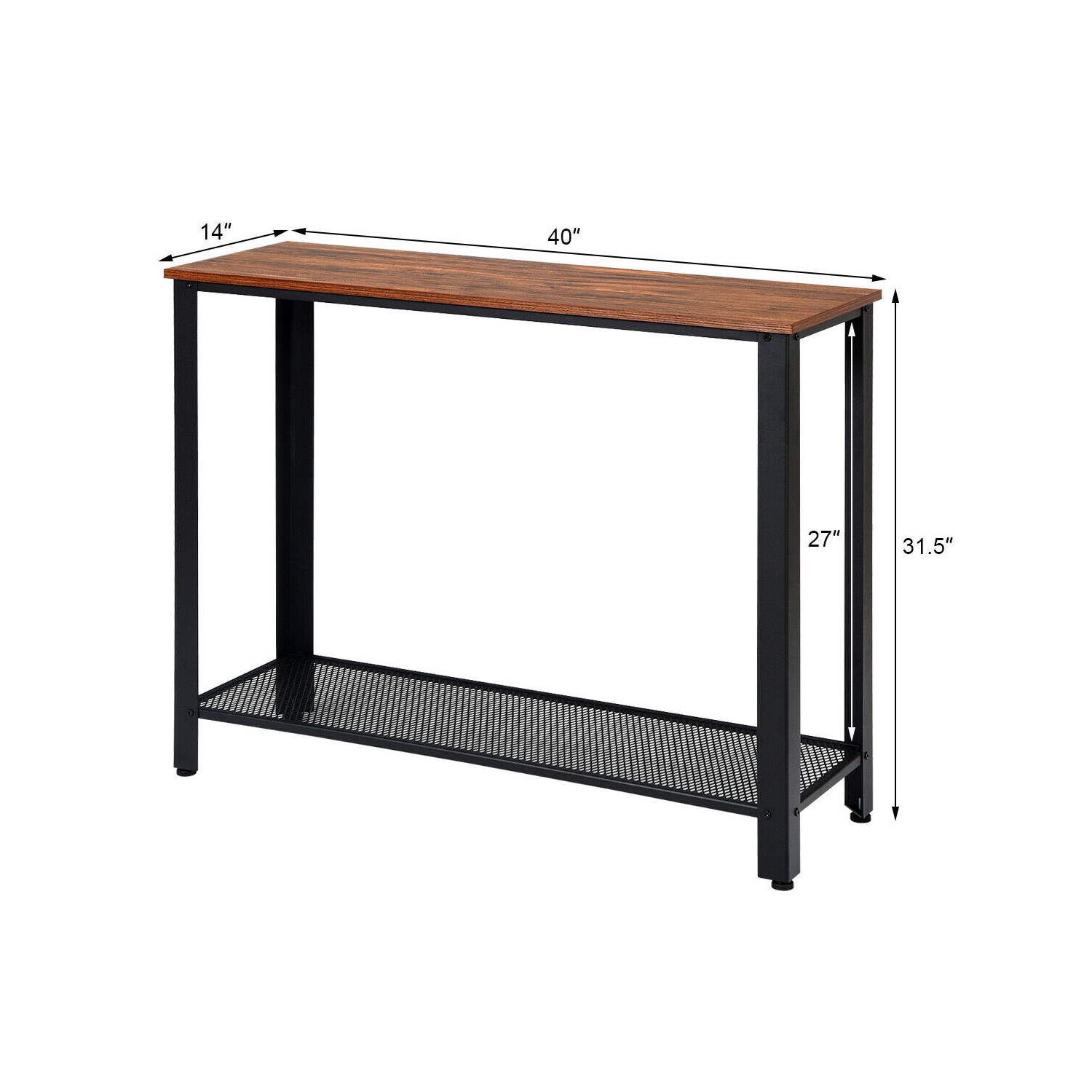 Table de Console,Table d’Entrée,Table d’Appoint Vintage en Bois+Métal avec 2 Couches de Rangement,4 Pieds Réglables Anti-Rayures pour