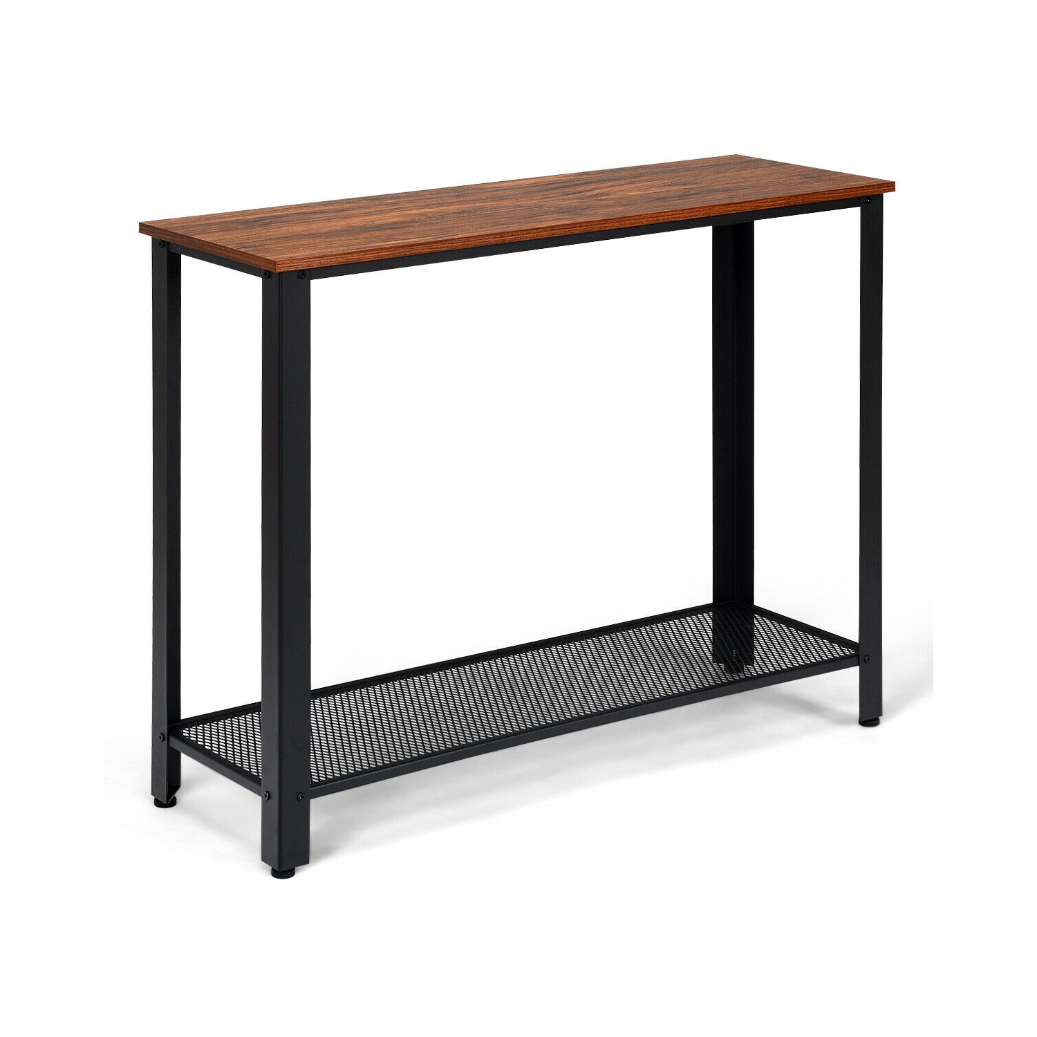 Table de Console,Table d’Entrée,Table d’Appoint Vintage en Bois+Métal avec 2 Couches de Rangement,4 Pieds Réglables Anti-Rayures pour