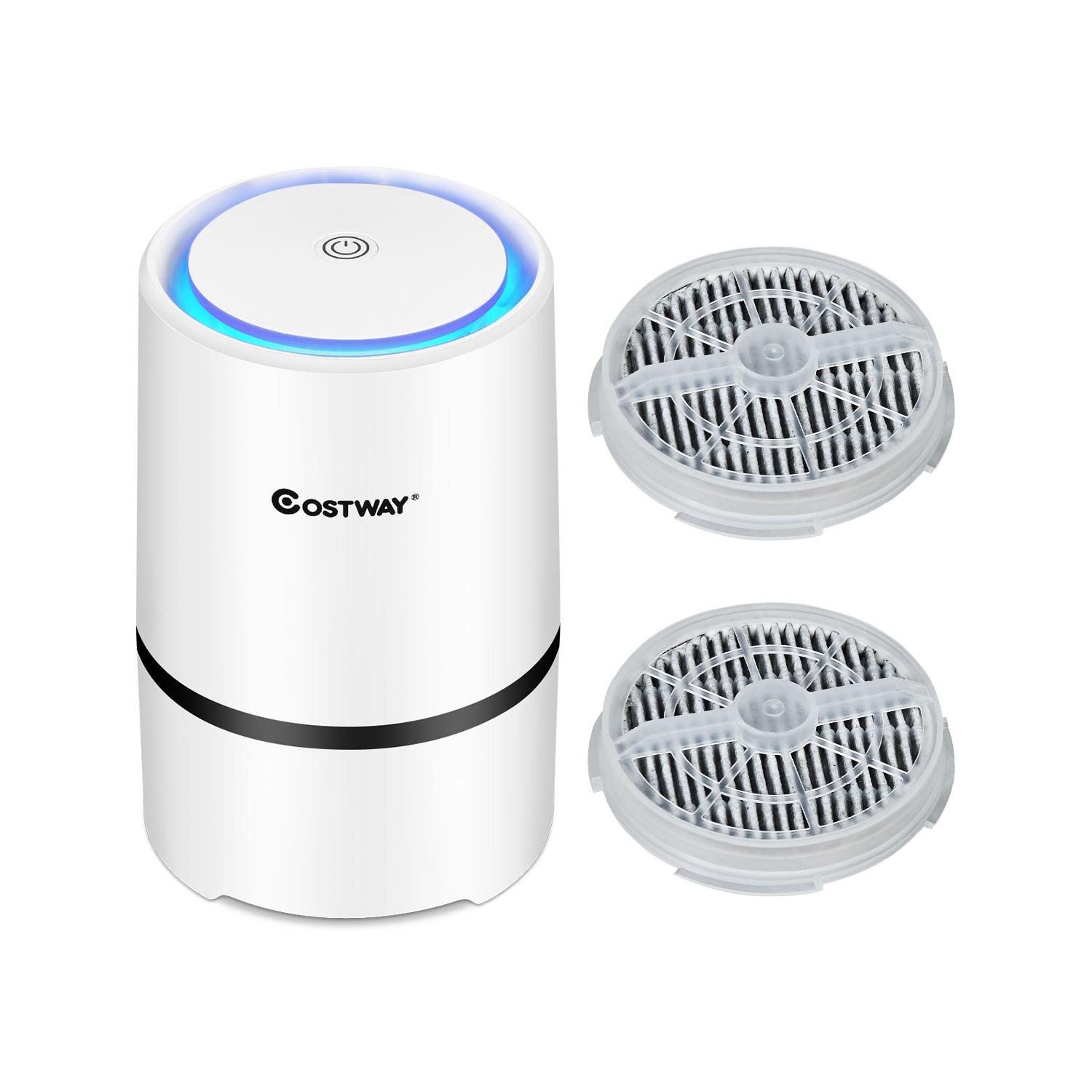 Ce mini purificateur d’air ionique avec filtre HEPA composite 3-en-1 de Costway, USB