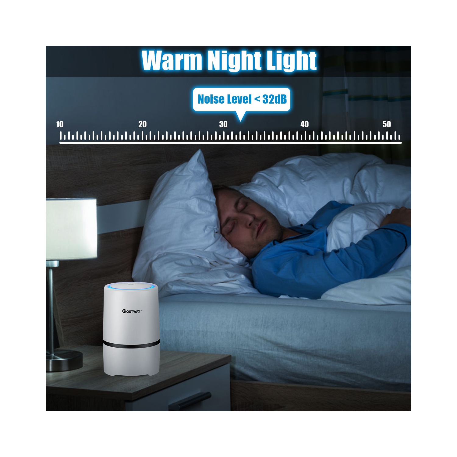 Ce mini purificateur d’air ionique avec filtre HEPA composite 3-en-1 de Costway, USB