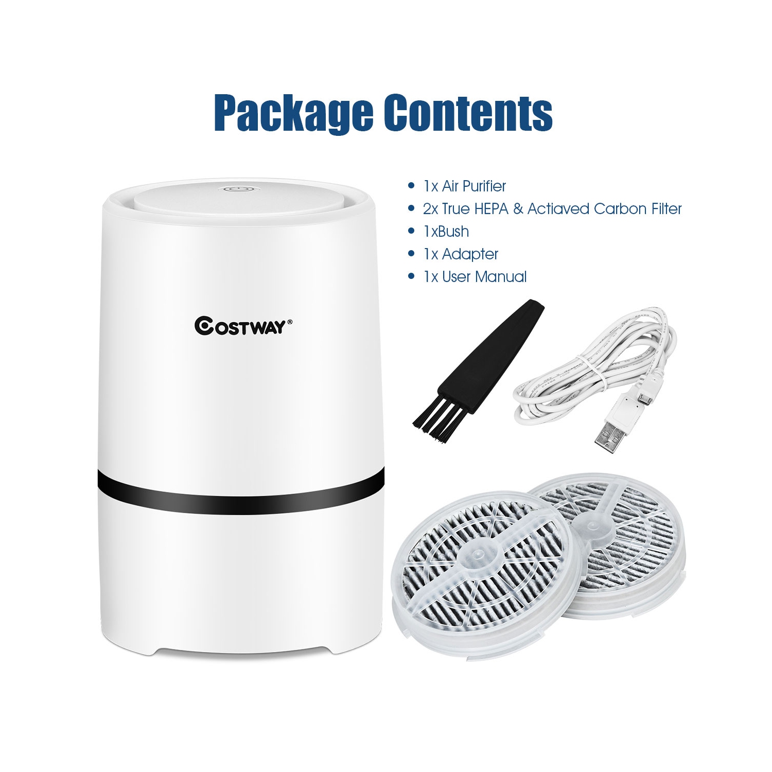 Ce mini purificateur d’air ionique avec filtre HEPA composite 3-en-1 de Costway, USB