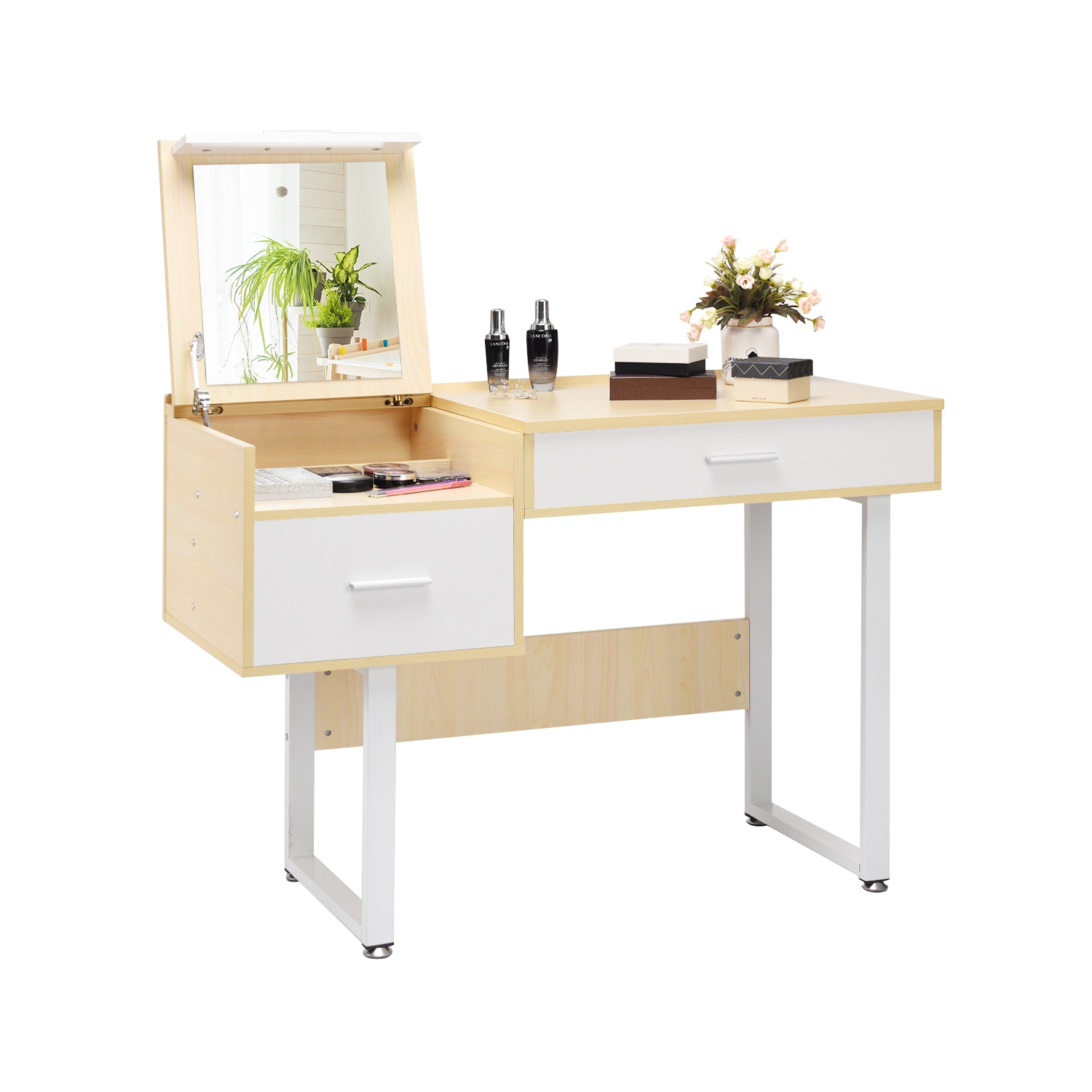 Costway Vanity Table With Flip Top Square Mirror Makeup Dressing