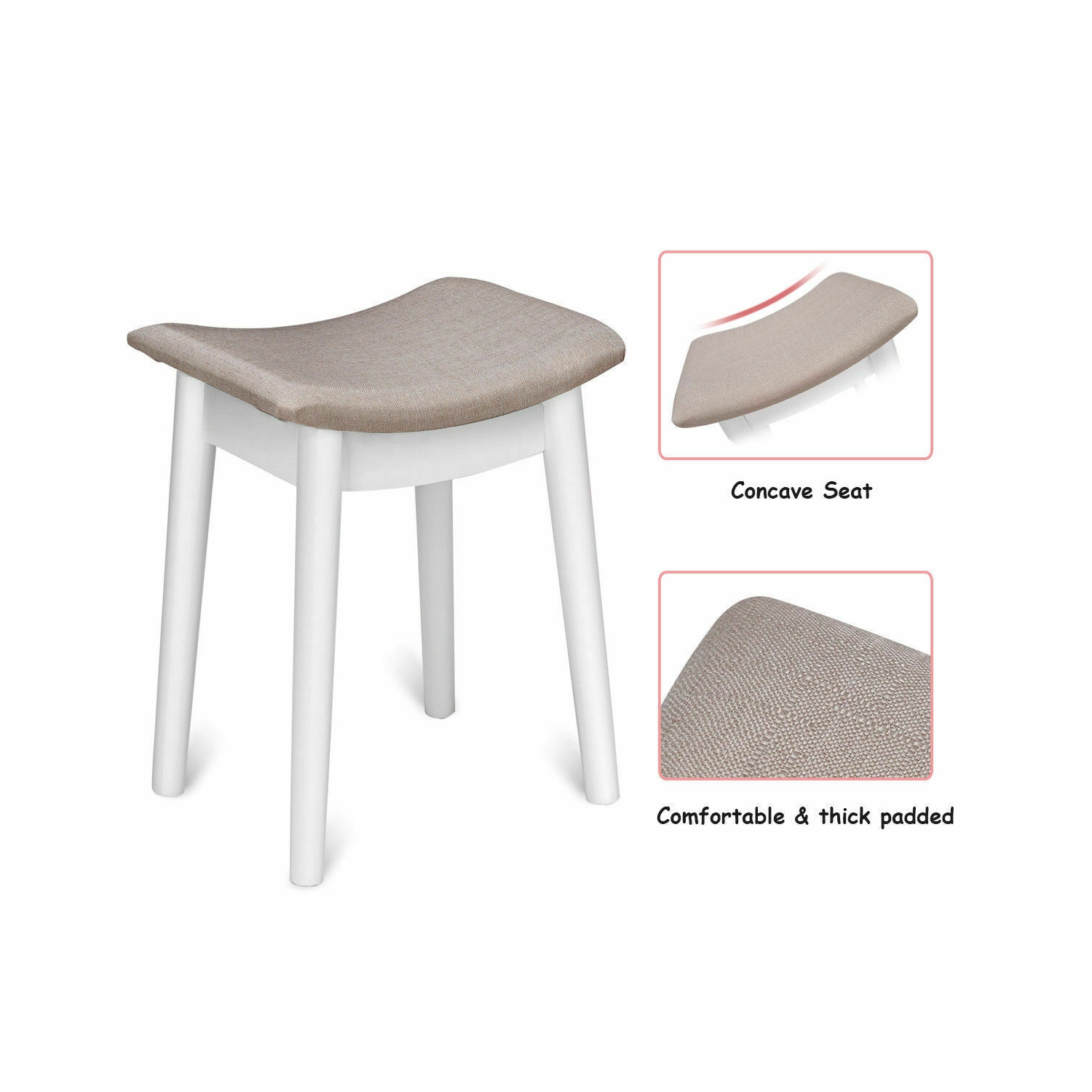 Costway Vanity Dressing Table Set Flip Mirror Desk Furniture Stool W/ 2 Drawer White