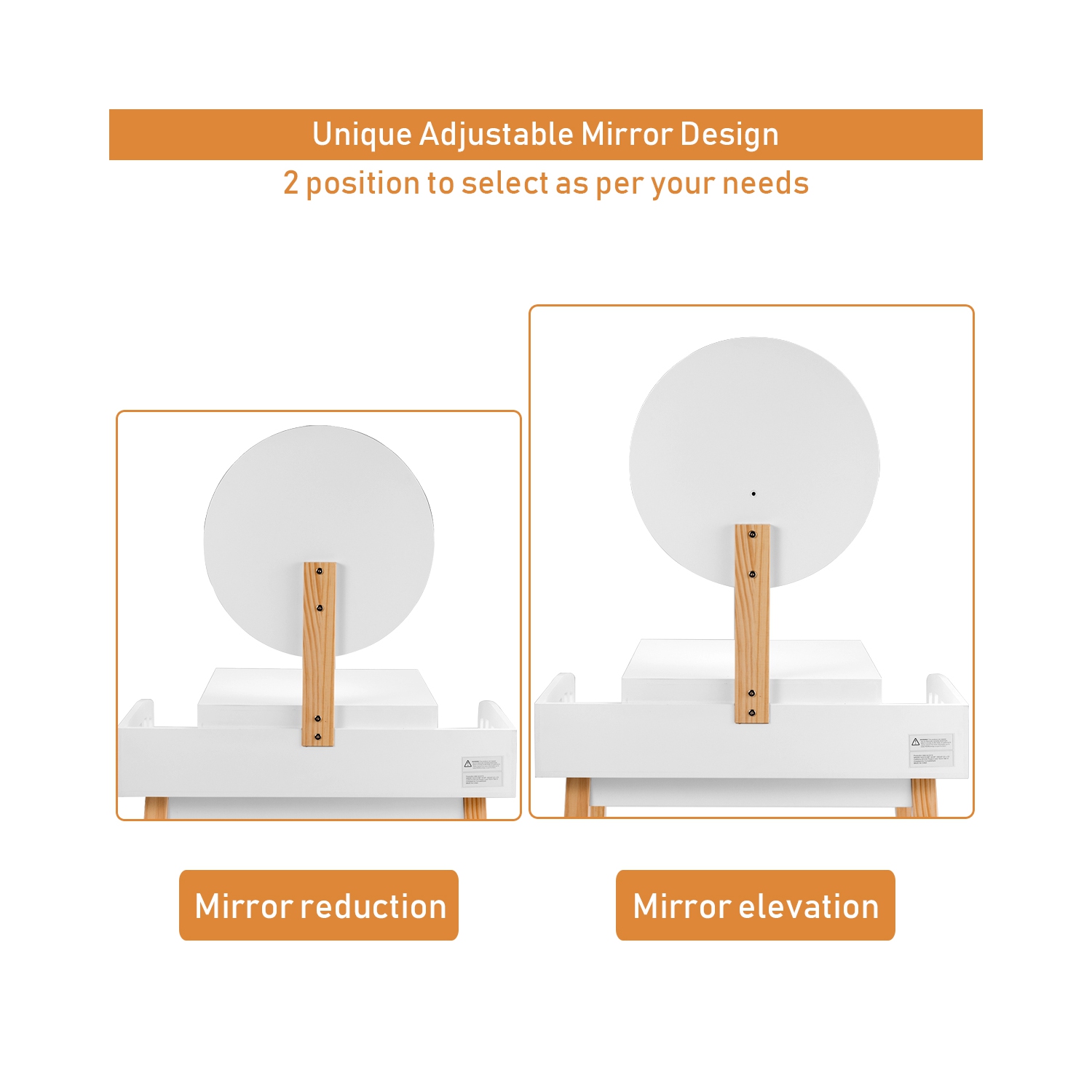 COSTWAY Coiffeuse,Table de Maquillage en Bois avec Miroir Rond Hauteur Réglable Tabouret et Grand Tiroir 70 x 43 x 125,5CM