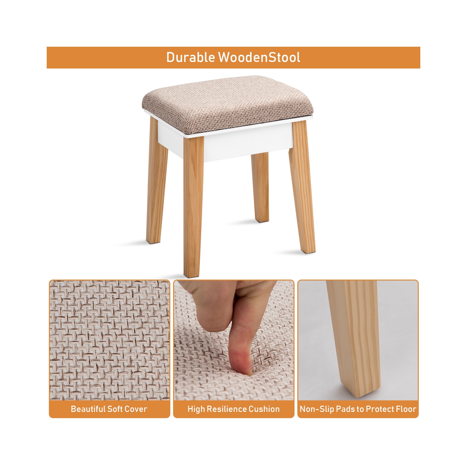 COSTWAY Coiffeuse,Table de Maquillage en Bois avec Miroir Rond Hauteur Réglable Tabouret et Grand Tiroir 70 x 43 x 125,5CM