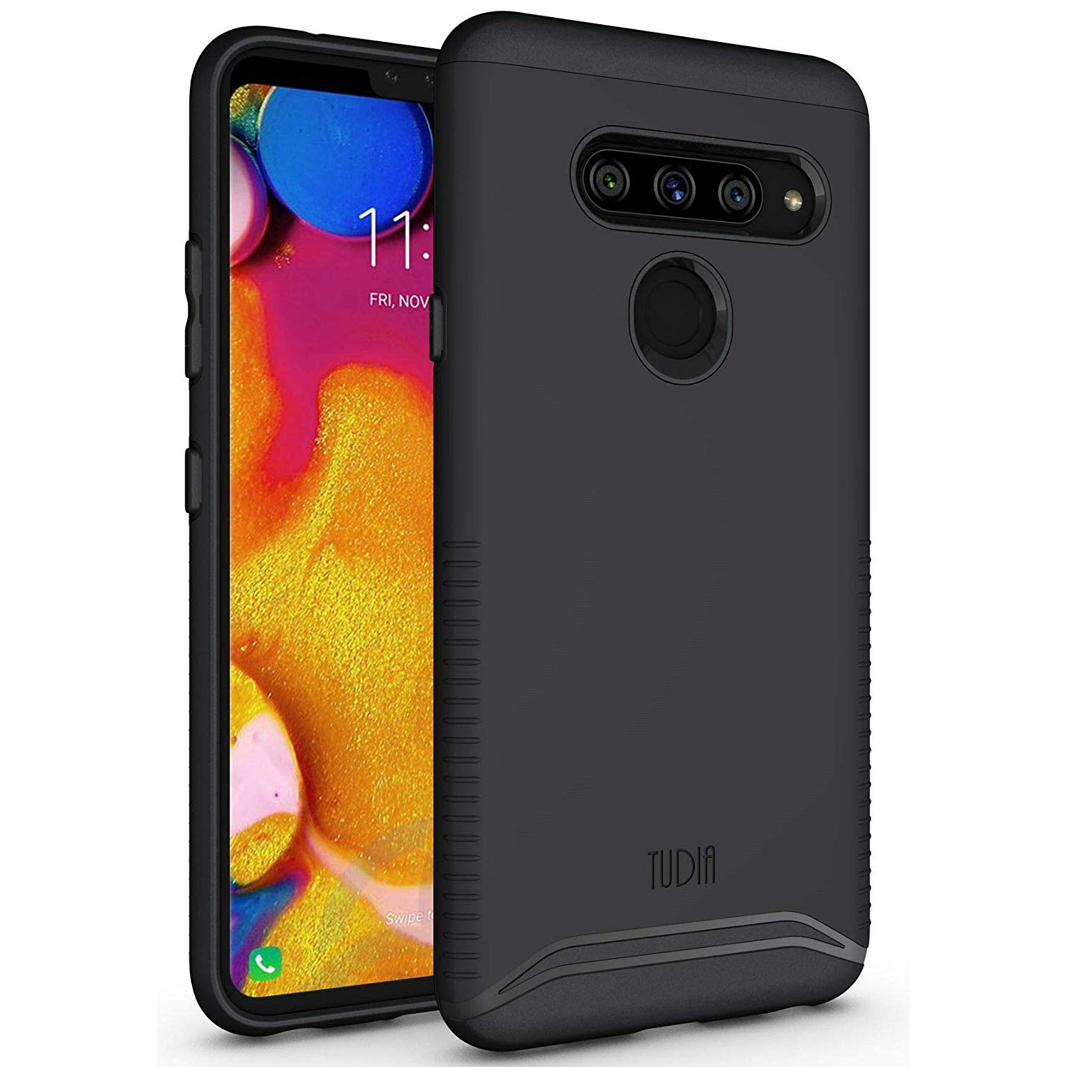 TUDIA Slim-Fit [Merge] Dual Layer Heavy Duty Drop Protection/Rugged Phone Case for LG V40 ThinQ (Matte Black)
