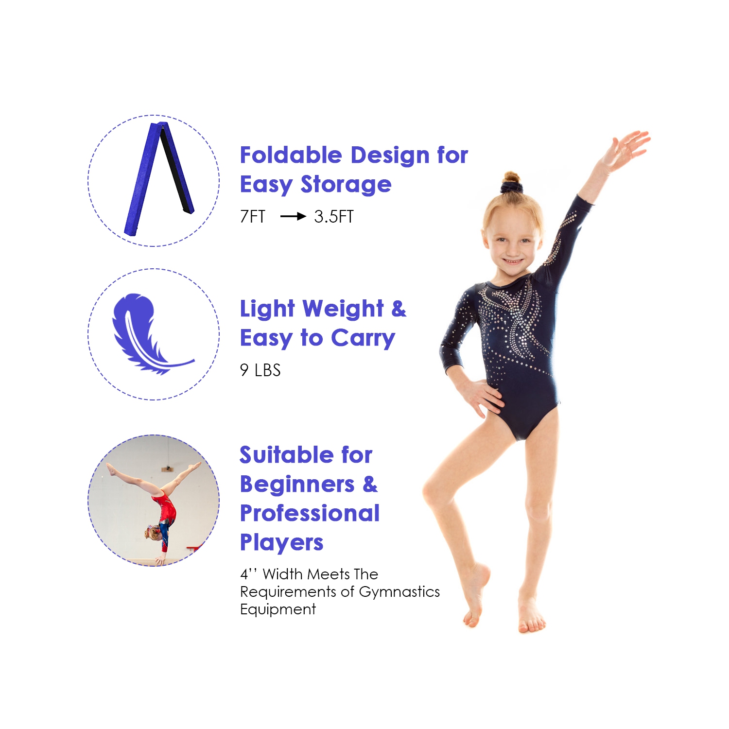 Équipement de gymnastique pliable de 7 pi avec poutre d'équilibre au sol de Costway pour la formation pratique