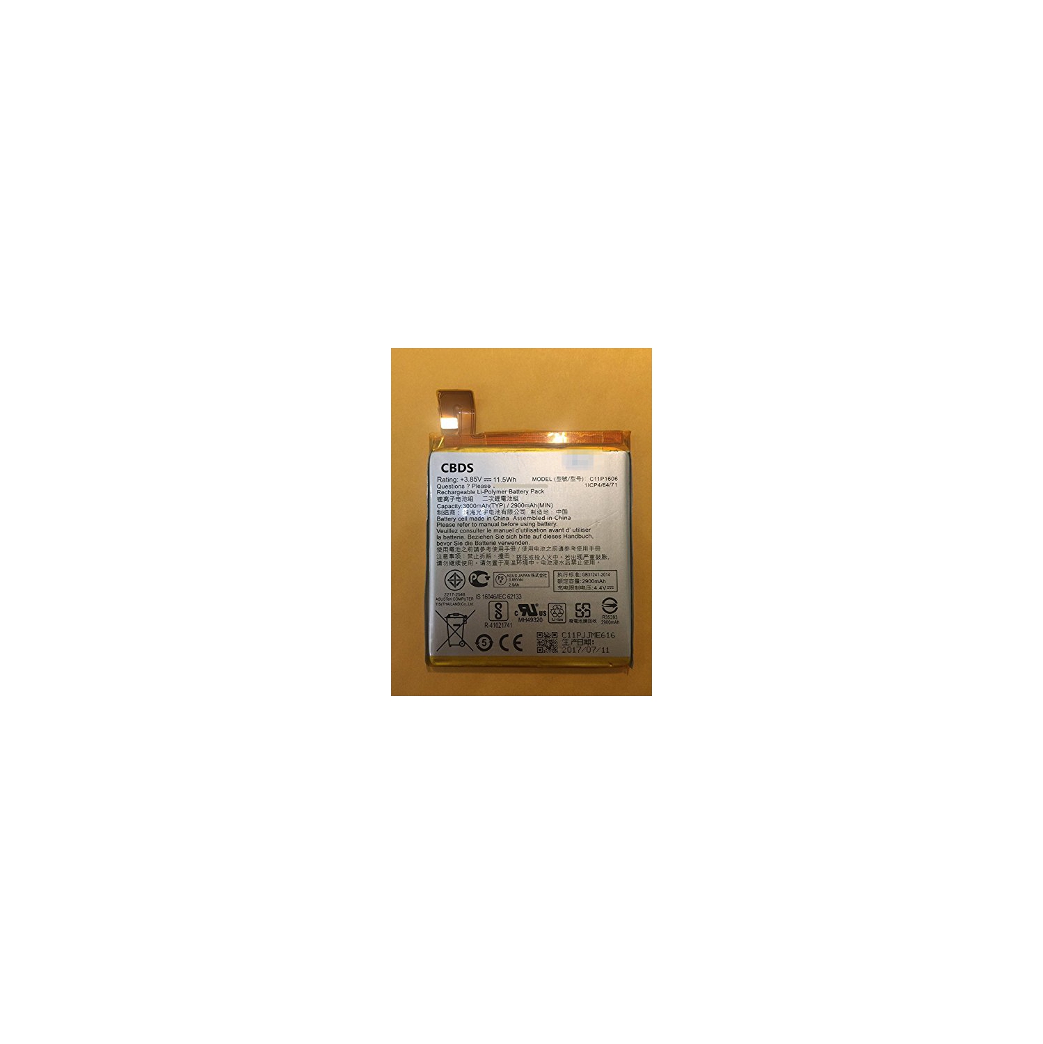 (CBDS) 2900mAh, 11.5 Wh Replacement Battery - Compatible with Asus Zenfone 3 Laser ZC551KL C11P1606 in Non-Retail Packaging
