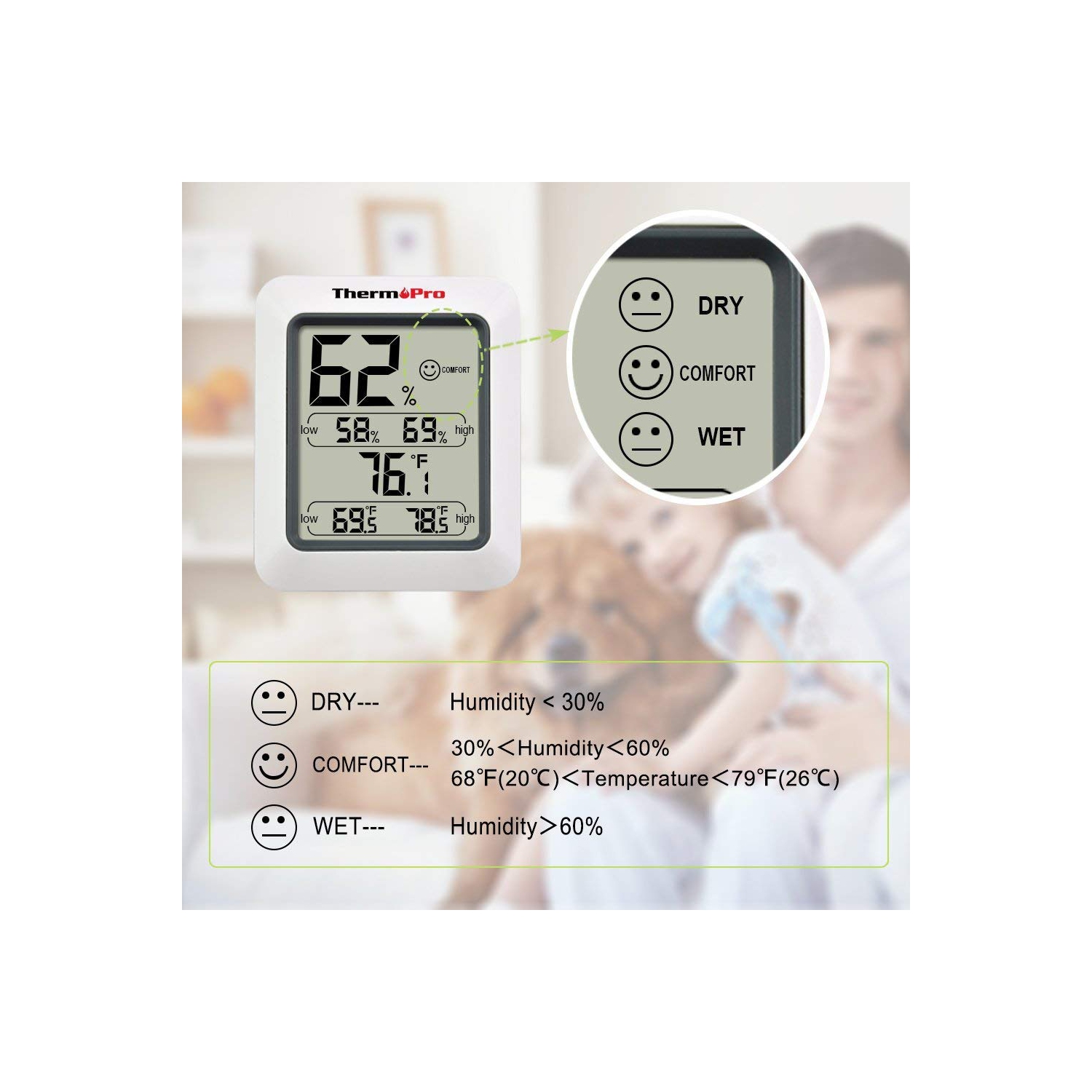 AdroitGoods - Hygromètre numérique Thermomètre d'intérieur - Noir -  Mesureur de température et d'humidité