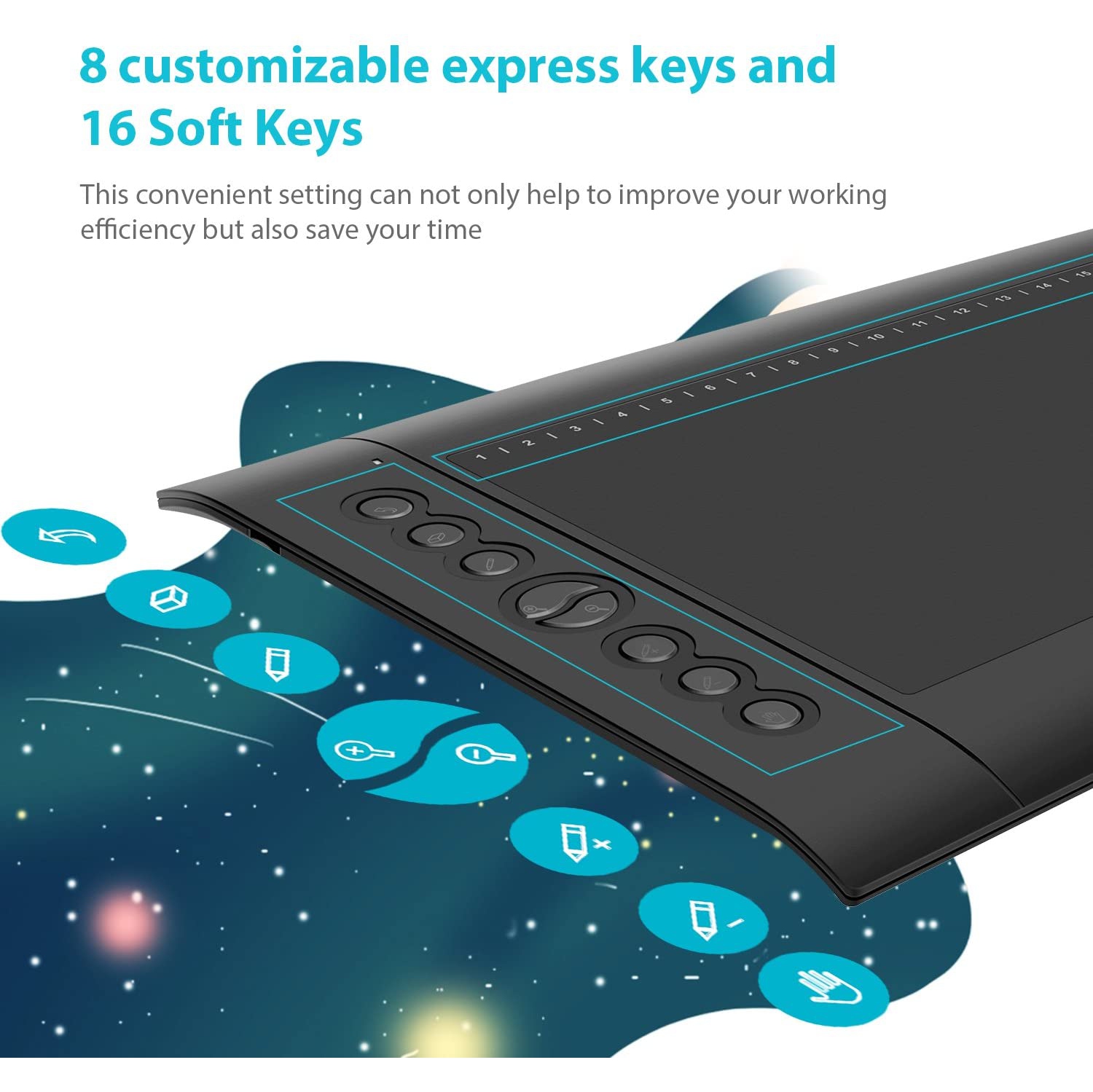 2022 tablette à dessin avec stylet rechargeable et 8 touches rapides 8190 niveaux de pression avec fonction d’inclinaison, compatible avec les