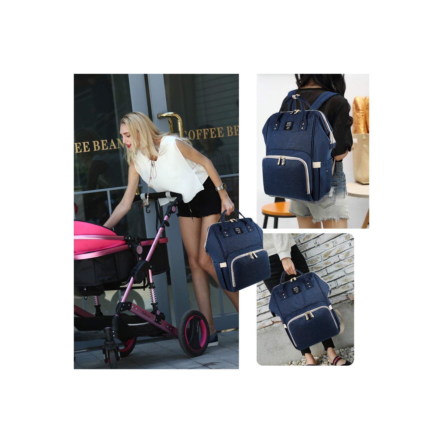 Sac à Langer Maman Multifonction – Tote Bag Toile Avec Poches, Sac à Dos Ou Bandoulière, Pour Couches, Biberons, Voyage
