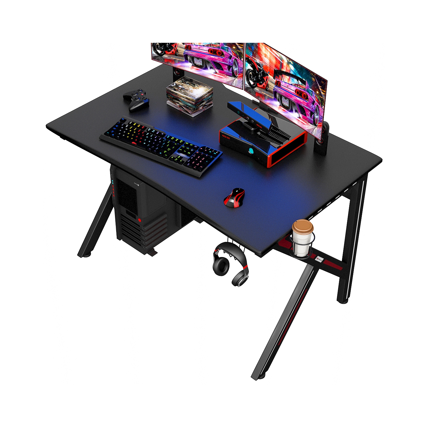 Costway Gaming Desk Gamers Computer Table E-Sports K-Shaped W/ Cup Holder Hook Home New