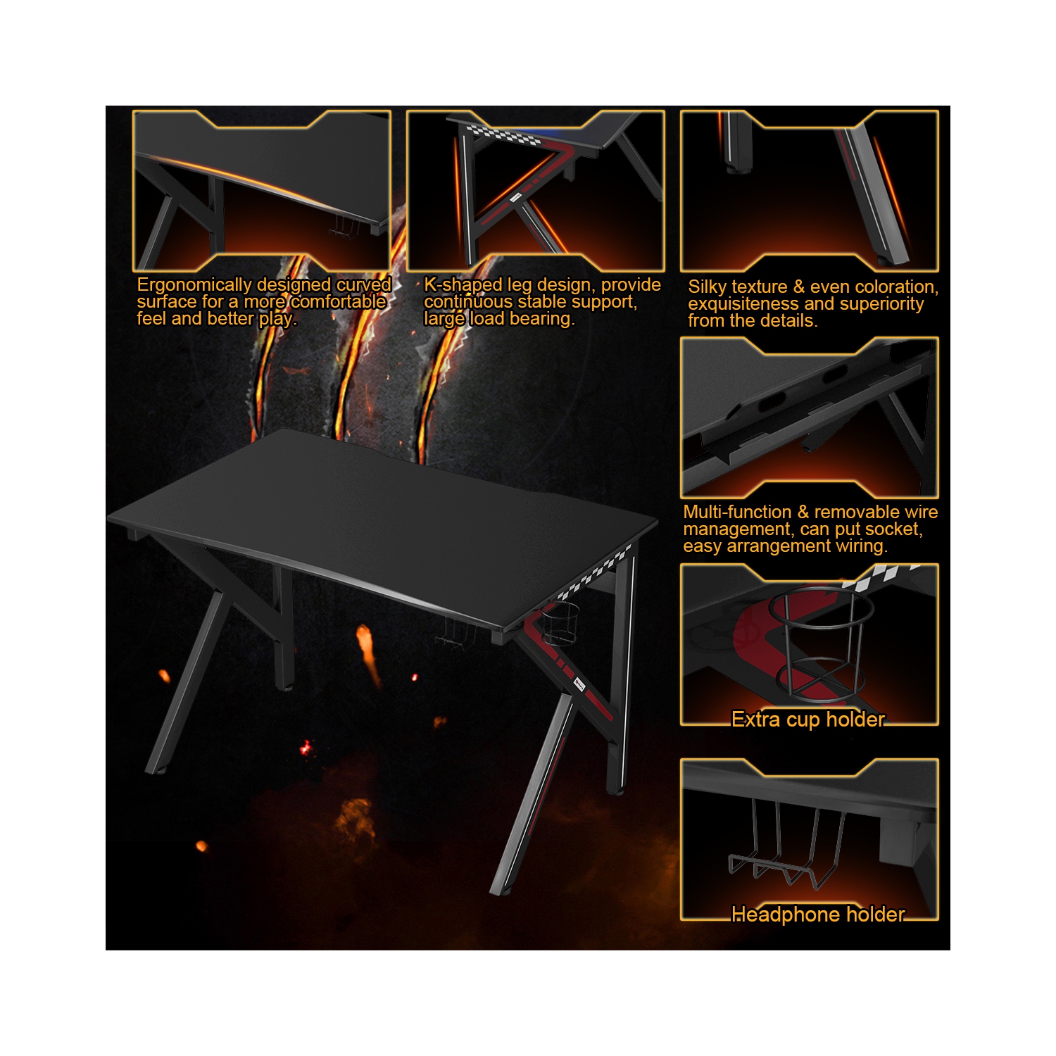 Costway Gaming Desk Gamers Computer Table E-Sports K-Shaped W/ Cup Holder Hook Home New