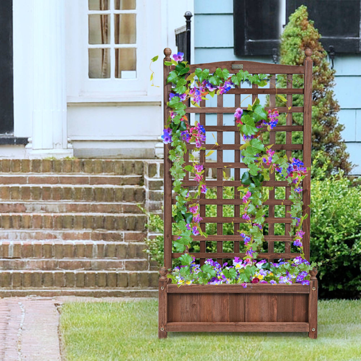 Costway Solid Wood Planter Box with Trellis Weather-Resistant Outdoor 25''x11''x48''