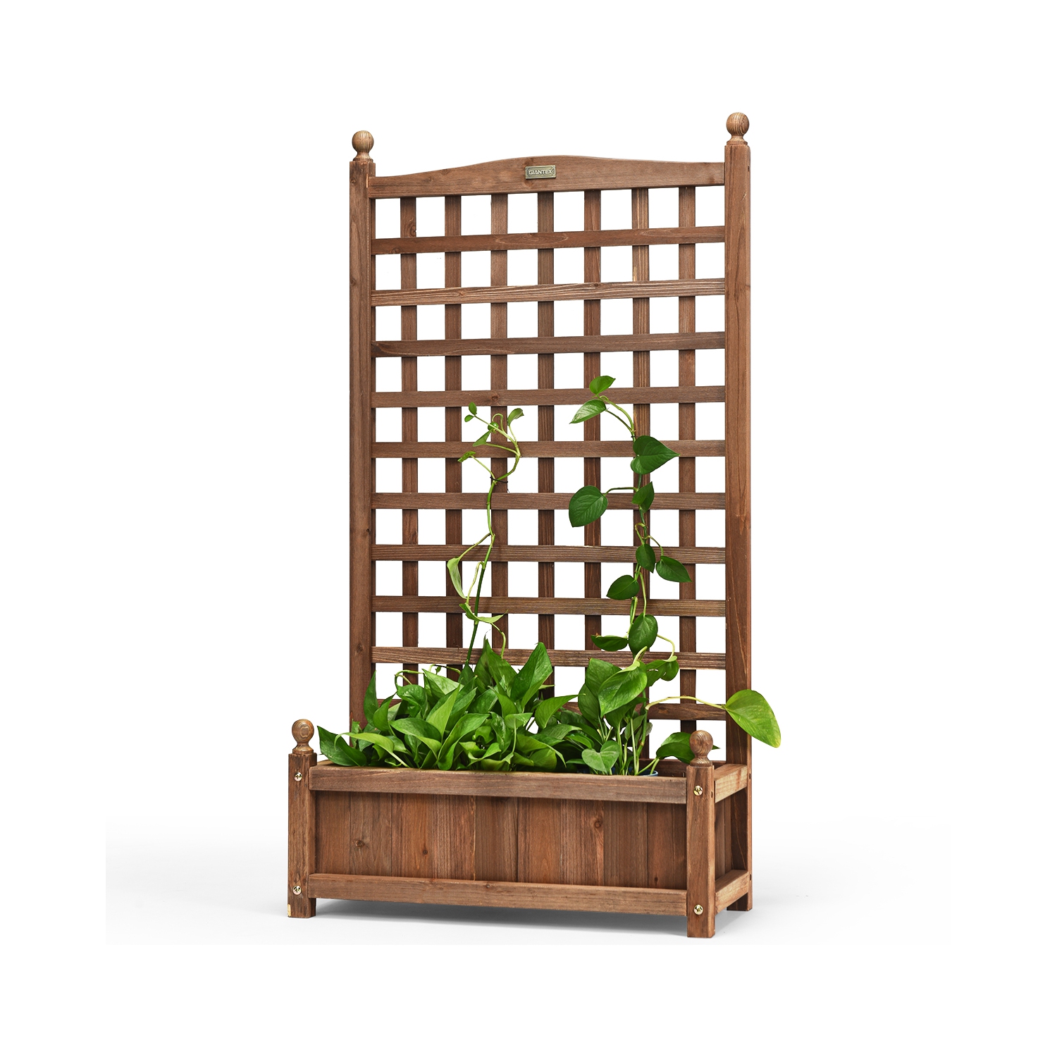 Costway Solid Wood Planter Box with Trellis Weather-Resistant Outdoor 25''x11''x48''