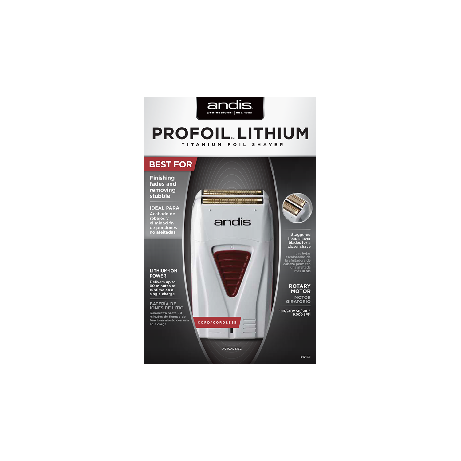 Andis Professional ProFoil Lithium Titanium Foil Shaver #17150